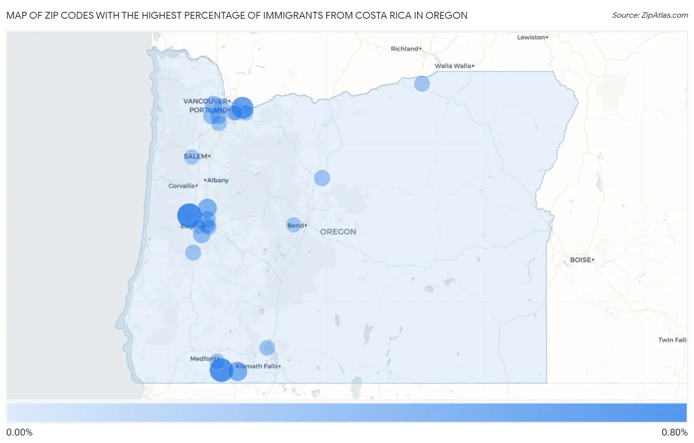 Zip Codes with the Highest Percentage of Immigrants from Costa Rica in Oregon Map