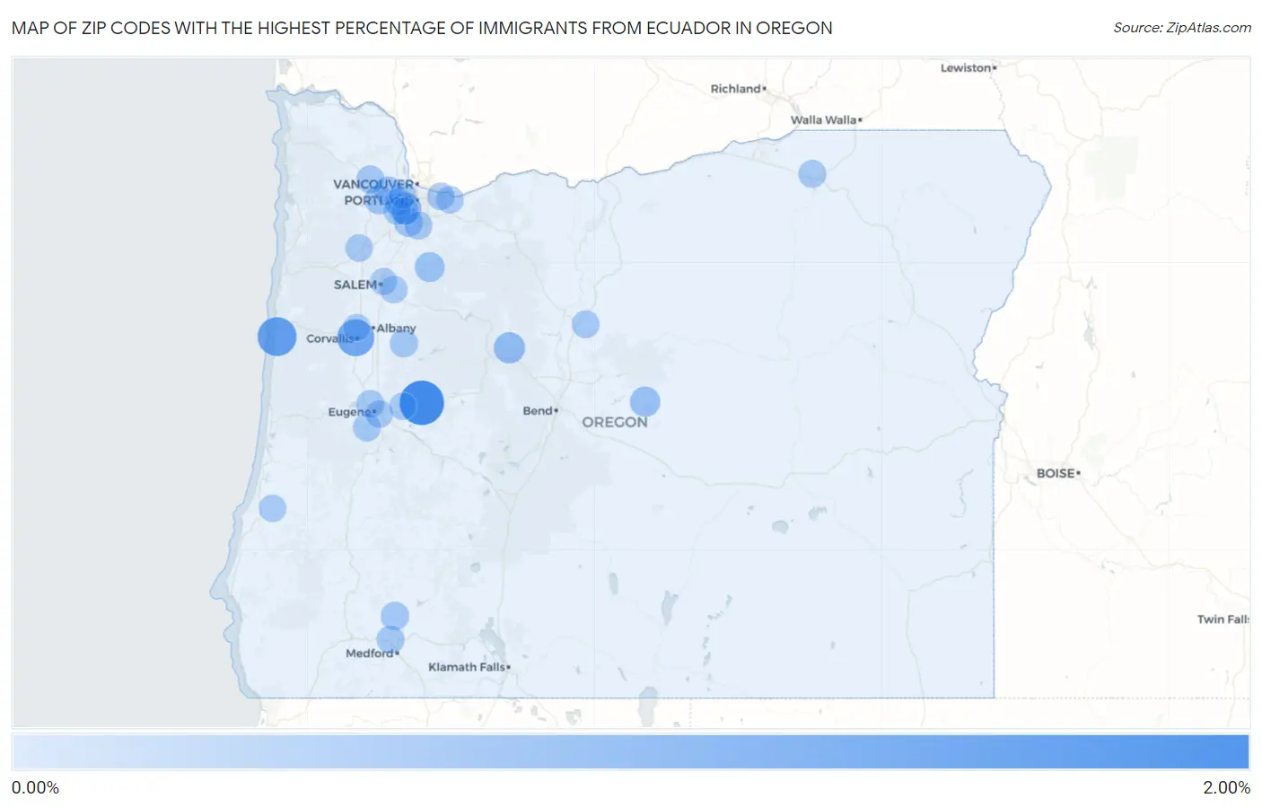 Zip Codes with the Highest Percentage of Immigrants from Ecuador in Oregon Map