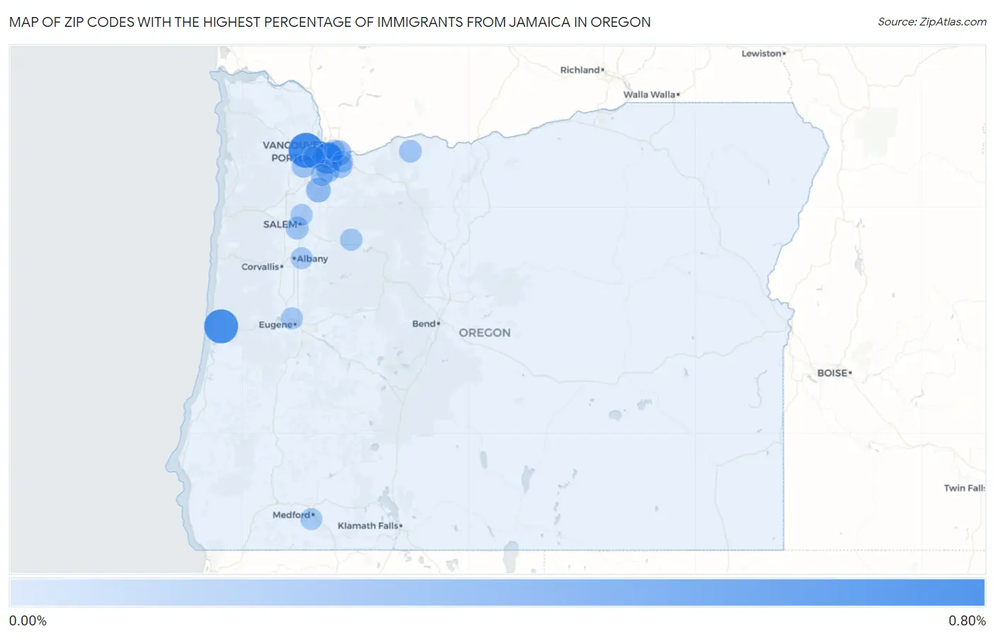Zip Codes with the Highest Percentage of Immigrants from Jamaica in Oregon Map