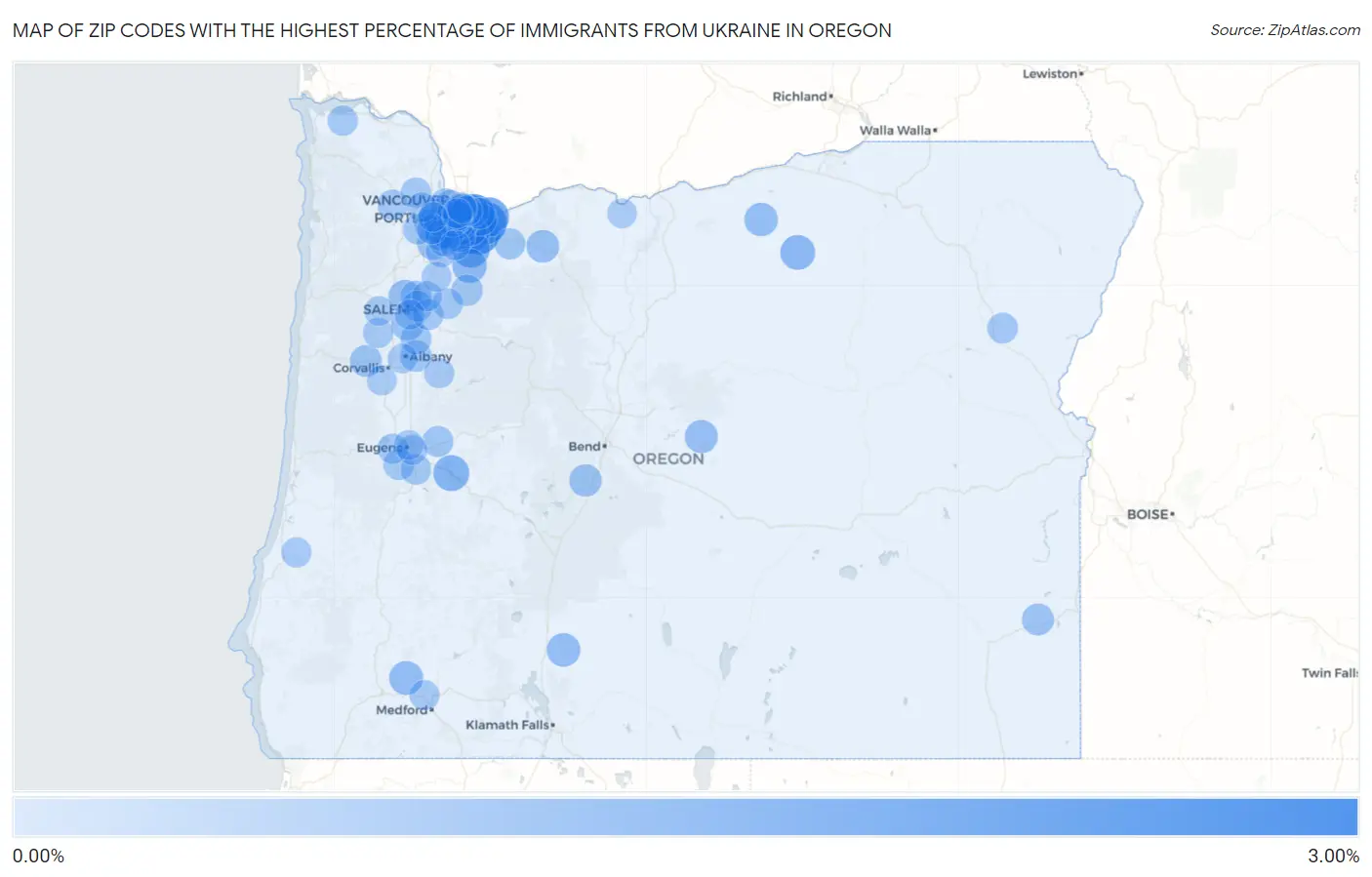 Zip Codes with the Highest Percentage of Immigrants from Ukraine in Oregon Map