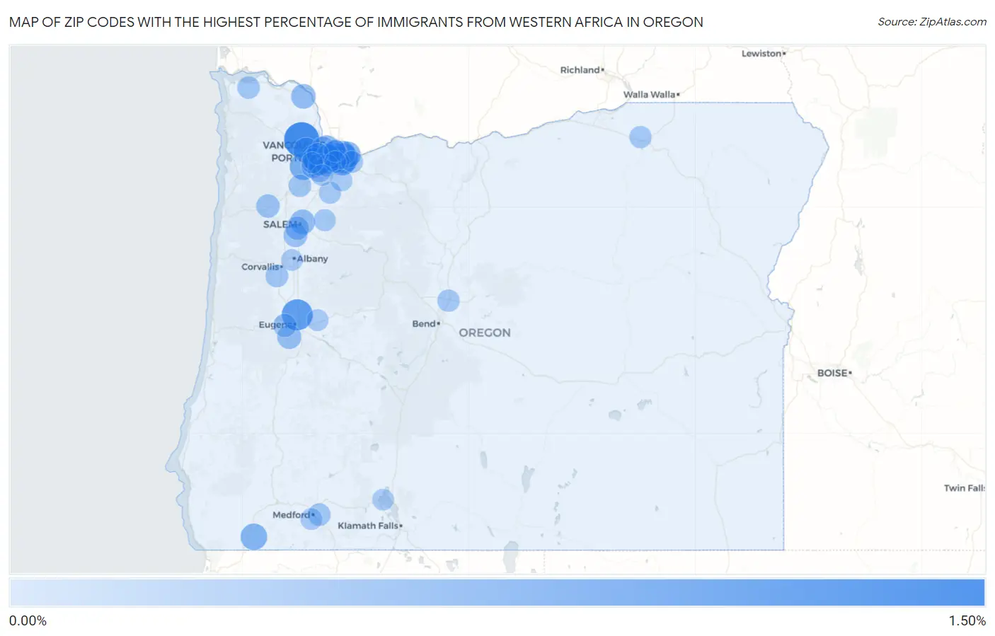 Zip Codes with the Highest Percentage of Immigrants from Western Africa in Oregon Map