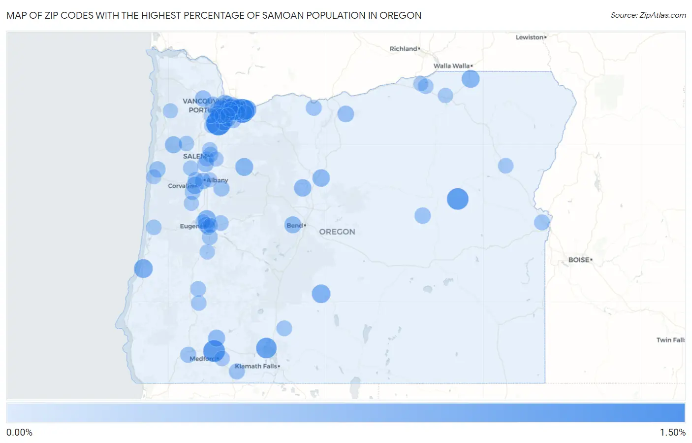 Zip Codes with the Highest Percentage of Samoan Population in Oregon Map