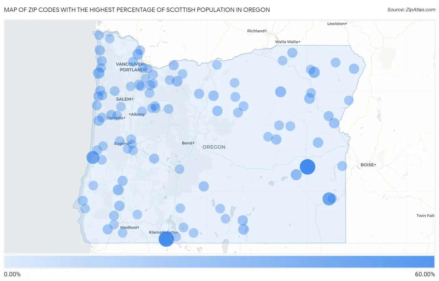 Zip Codes with the Highest Percentage of Scottish Population in Oregon Map