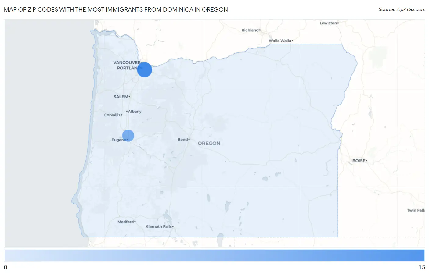 Zip Codes with the Most Immigrants from Dominica in Oregon Map