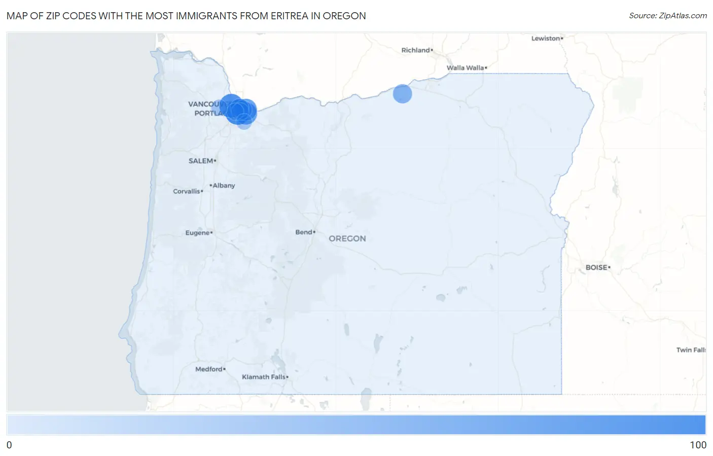 Zip Codes with the Most Immigrants from Eritrea in Oregon Map