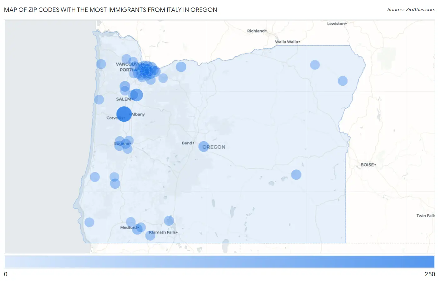 Zip Codes with the Most Immigrants from Italy in Oregon Map