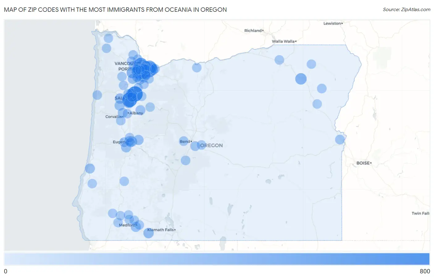 Zip Codes with the Most Immigrants from Oceania in Oregon Map