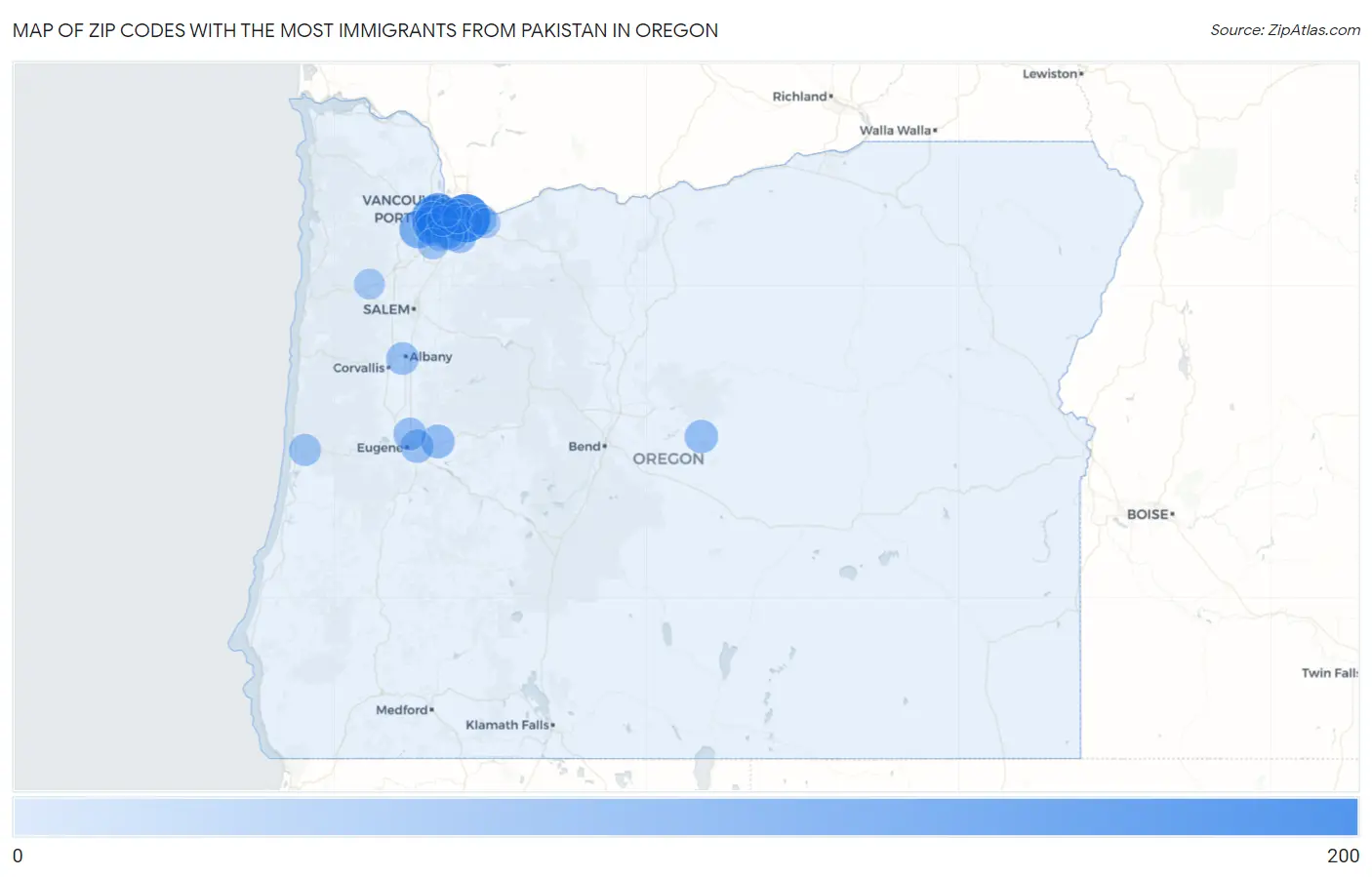 Zip Codes with the Most Immigrants from Pakistan in Oregon Map