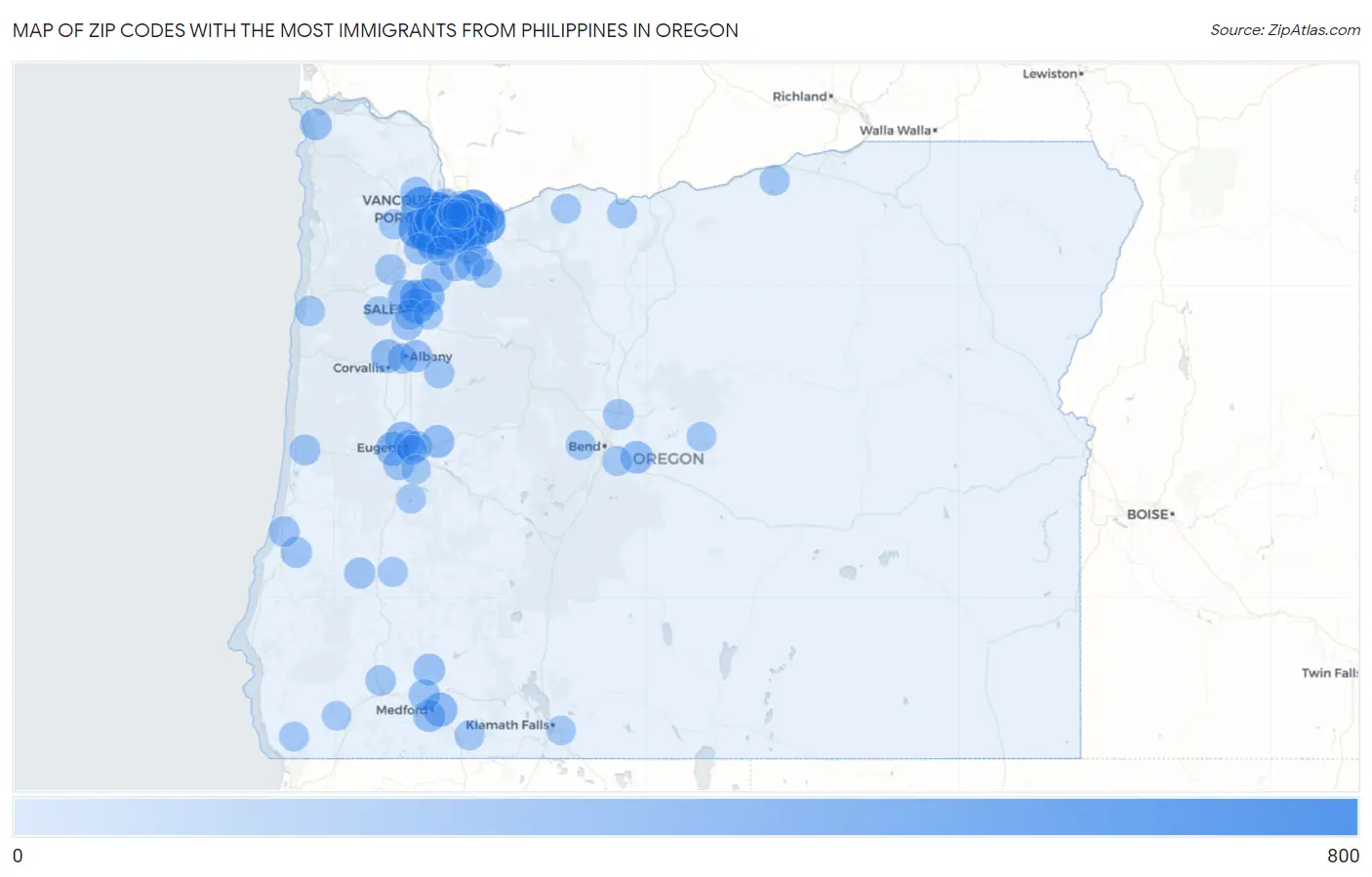 Zip Codes with the Most Immigrants from Philippines in Oregon Map