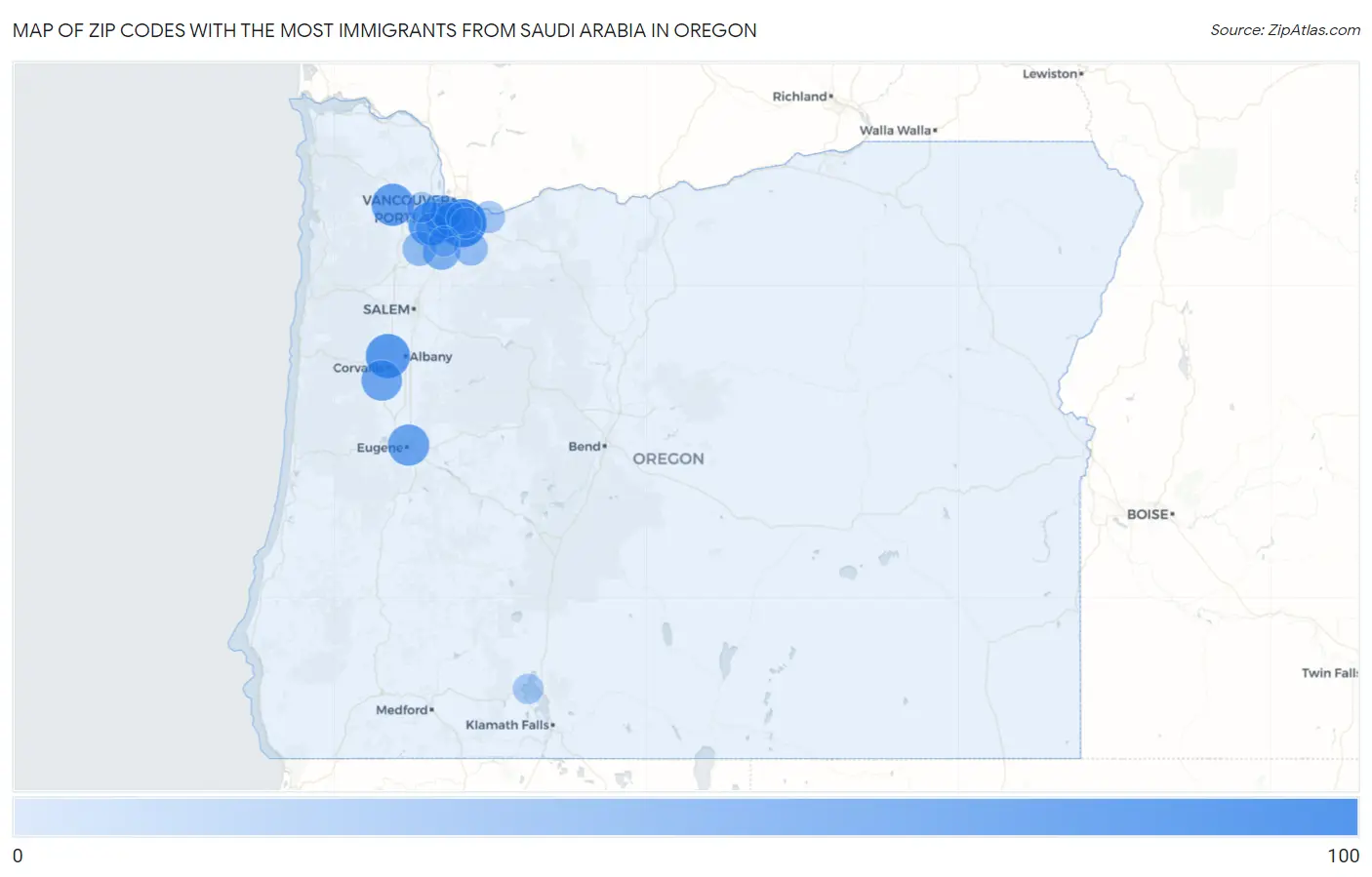 Zip Codes with the Most Immigrants from Saudi Arabia in Oregon Map