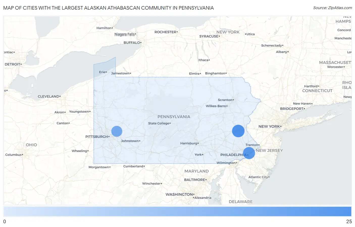 Cities with the Largest Alaskan Athabascan Community in Pennsylvania Map