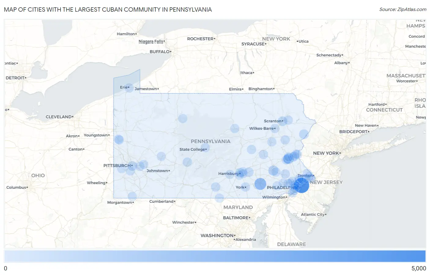 Cities with the Largest Cuban Community in Pennsylvania Map