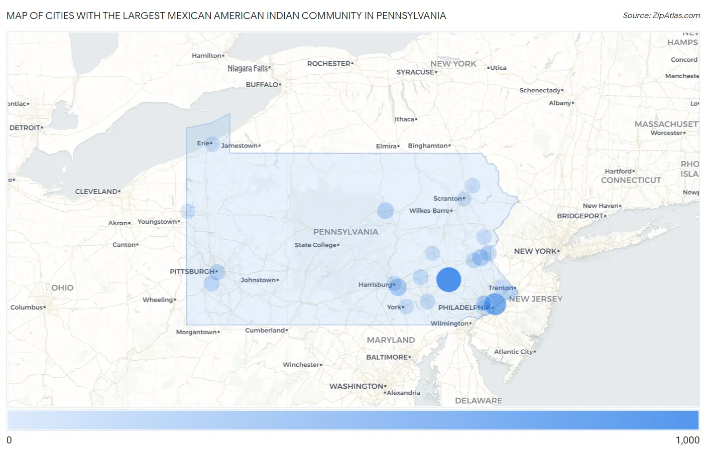 Cities with the Largest Mexican American Indian Community in Pennsylvania Map
