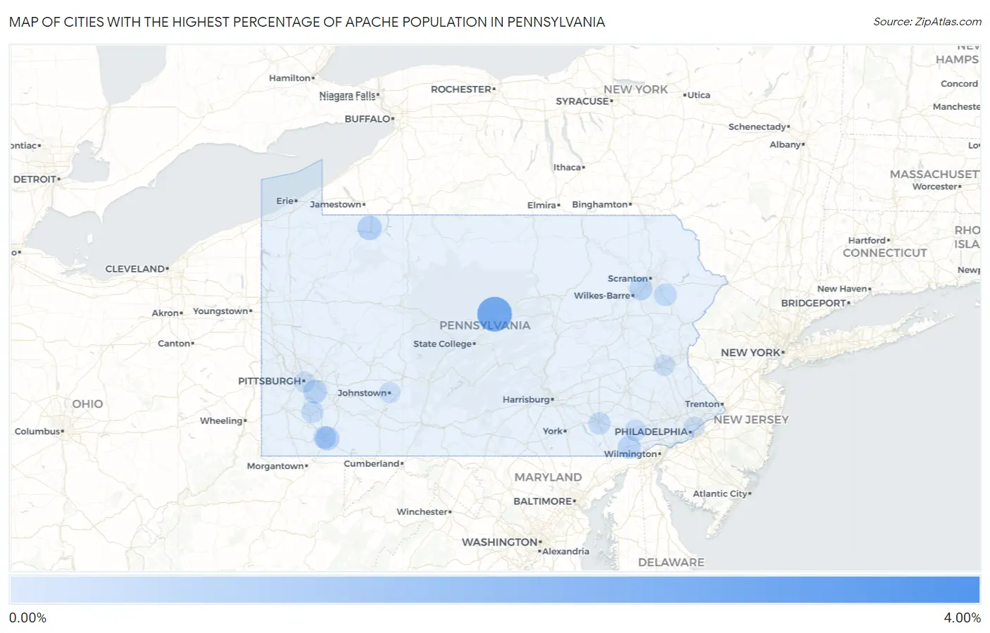 Cities with the Highest Percentage of Apache Population in Pennsylvania Map