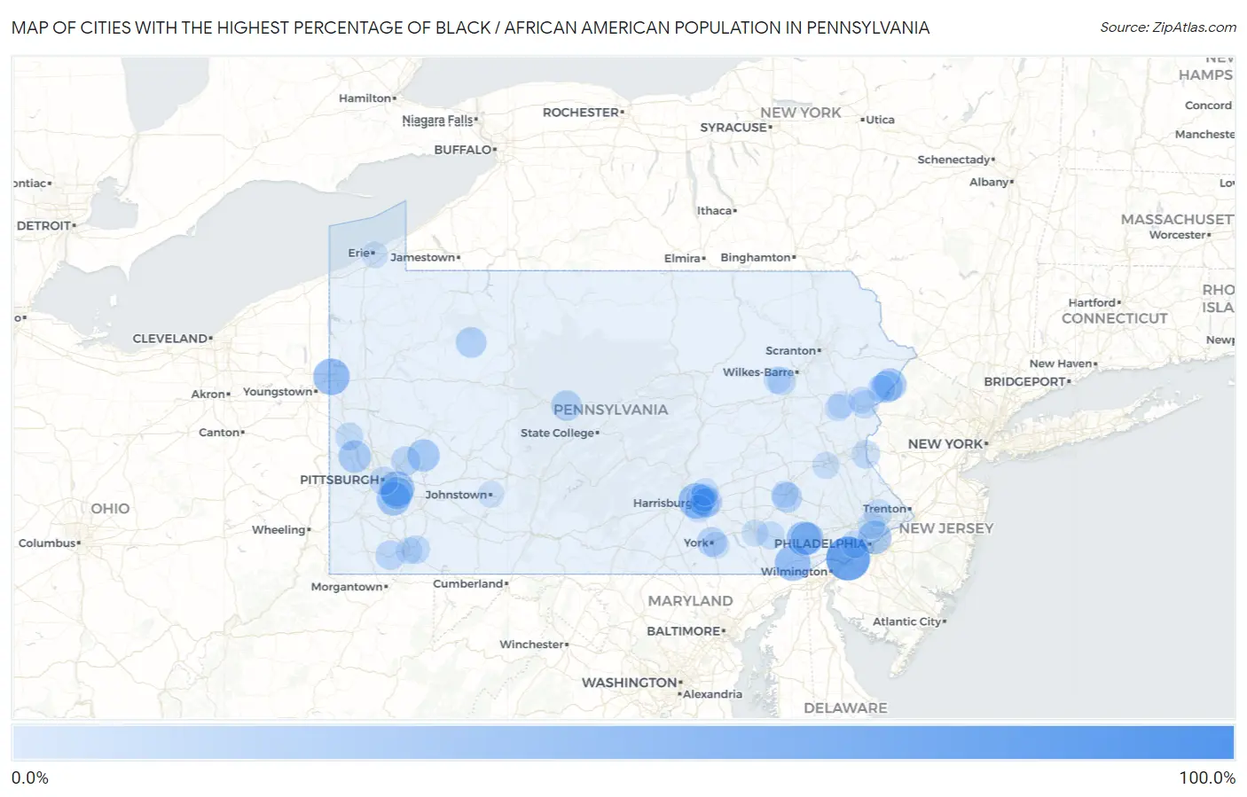 Cities with the Highest Percentage of Black / African American Population in Pennsylvania Map