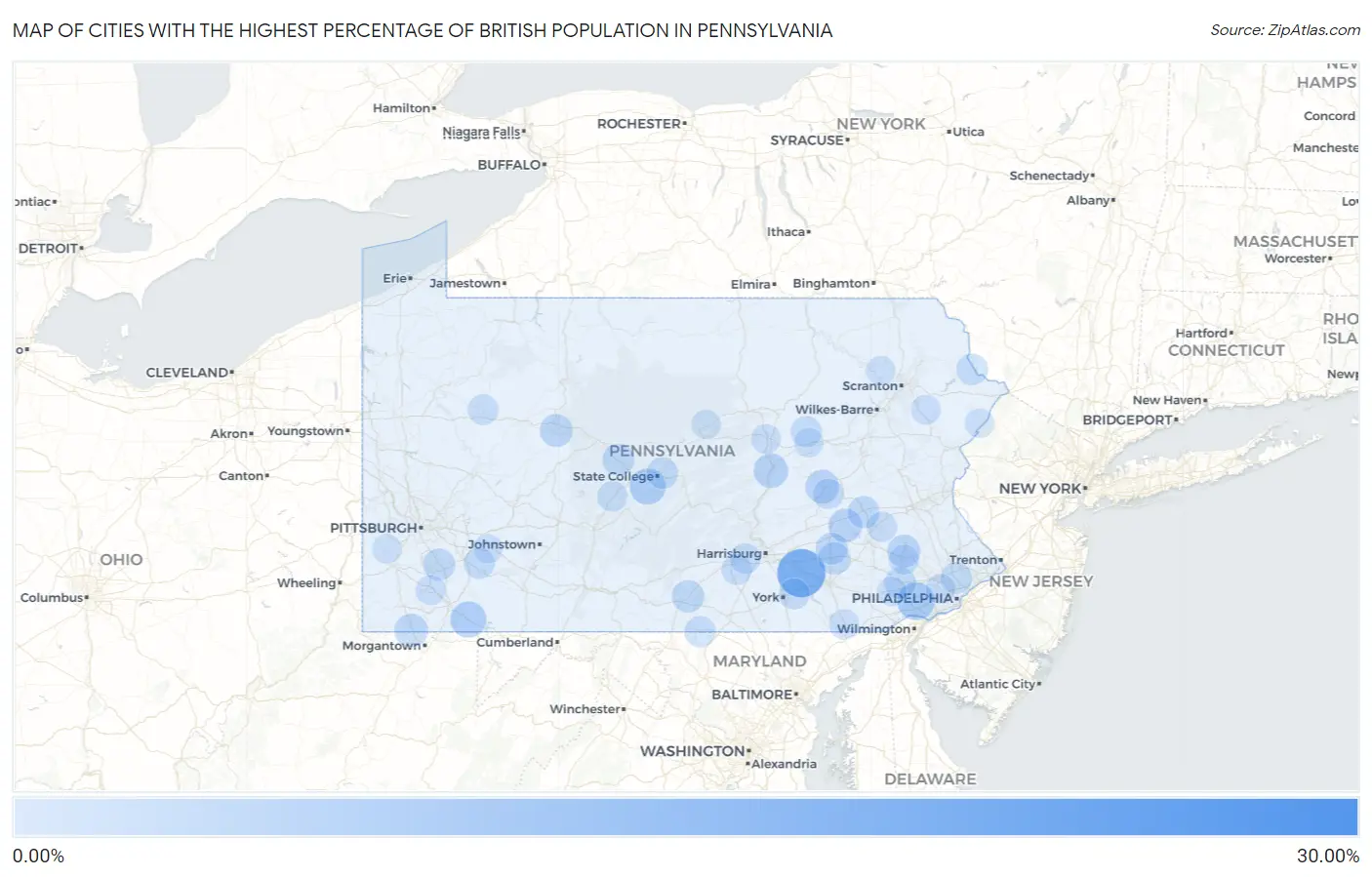Cities with the Highest Percentage of British Population in Pennsylvania Map