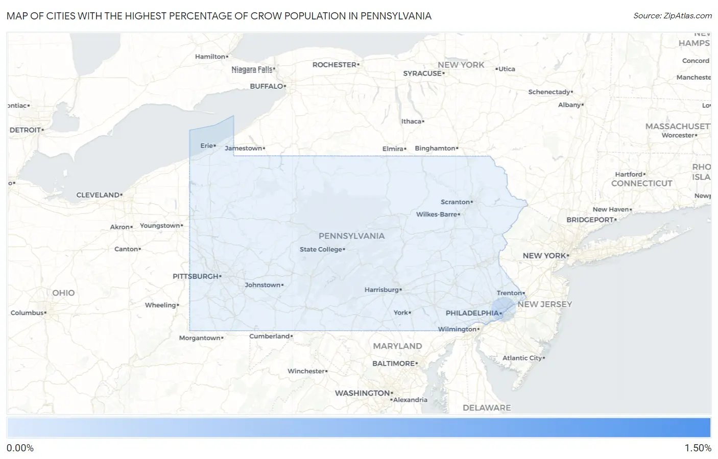 Cities with the Highest Percentage of Crow Population in Pennsylvania Map