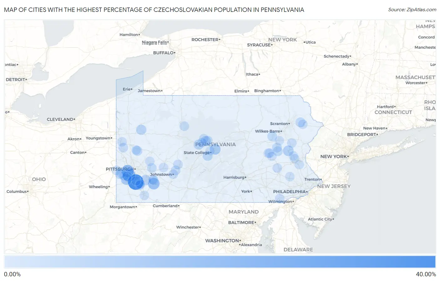 Cities with the Highest Percentage of Czechoslovakian Population in Pennsylvania Map