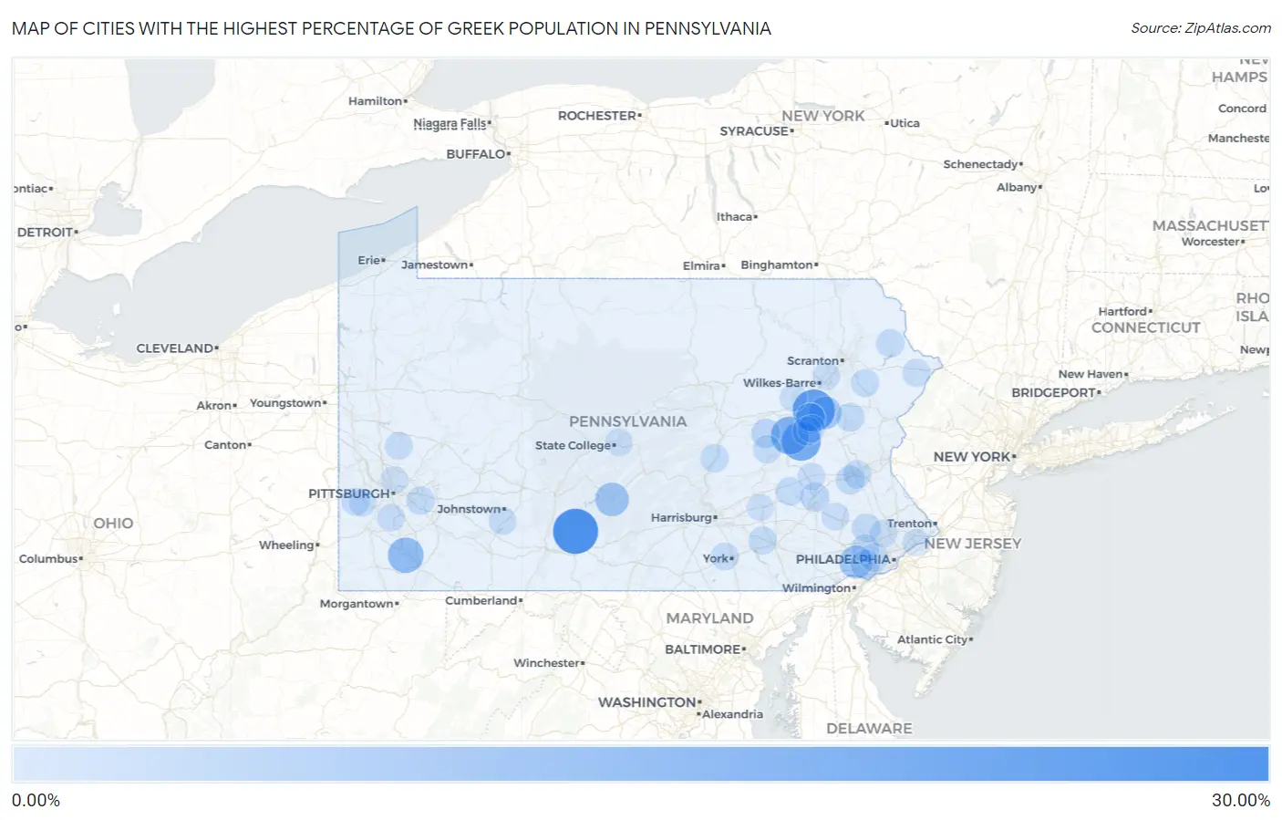 Cities with the Highest Percentage of Greek Population in Pennsylvania Map
