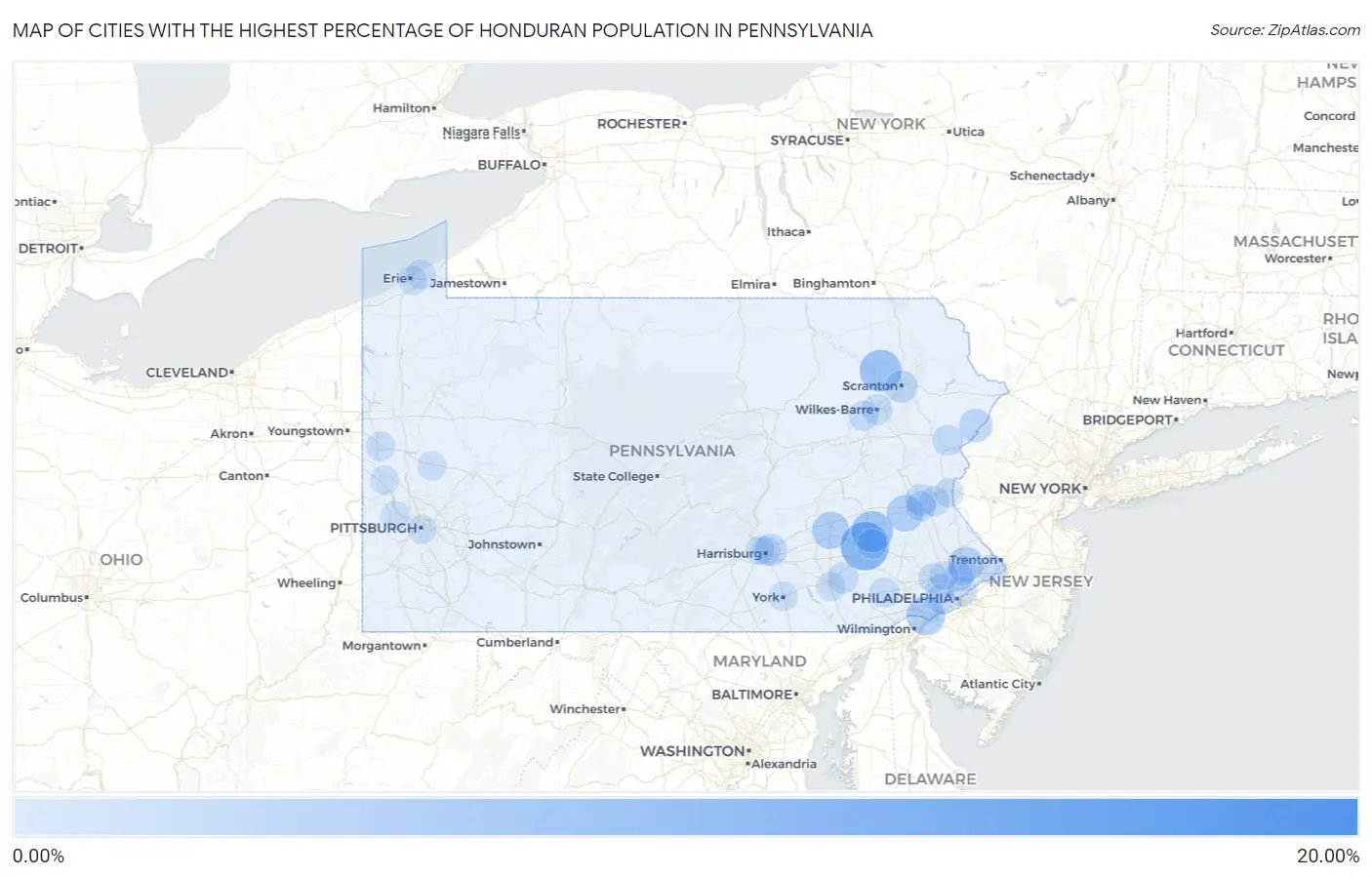 Cities with the Highest Percentage of Honduran Population in Pennsylvania Map