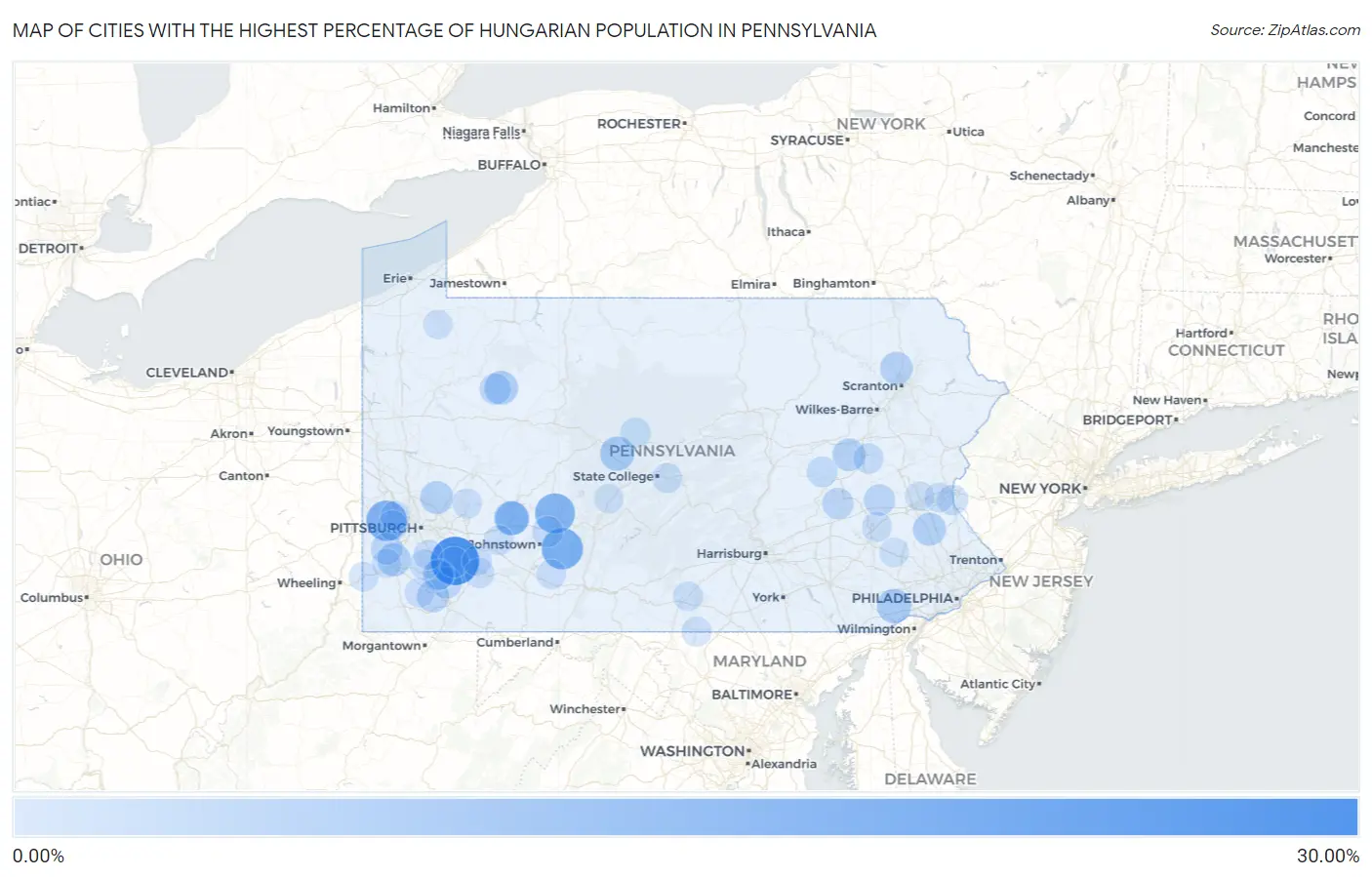 Cities with the Highest Percentage of Hungarian Population in Pennsylvania Map