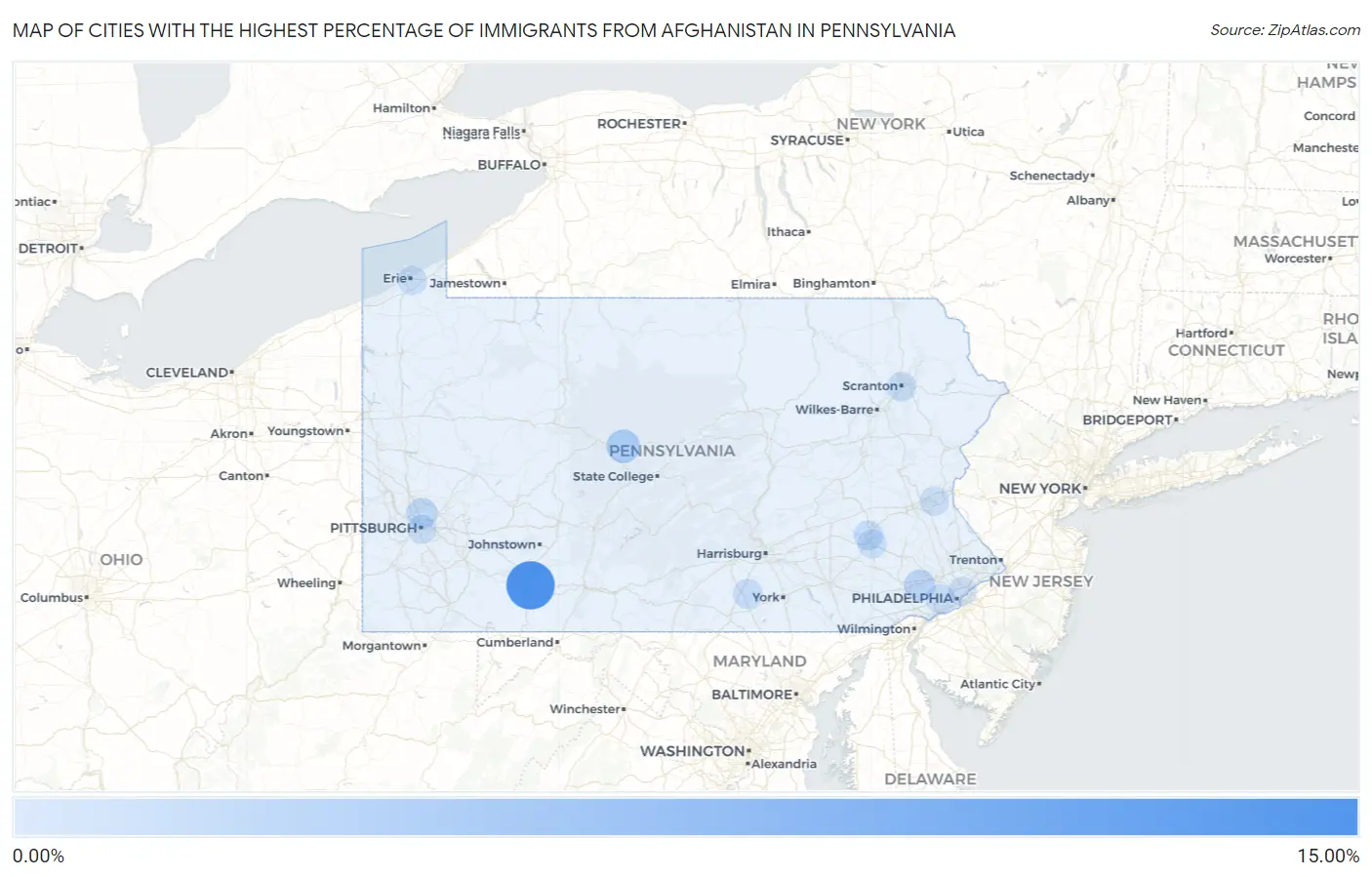 Cities with the Highest Percentage of Immigrants from Afghanistan in Pennsylvania Map