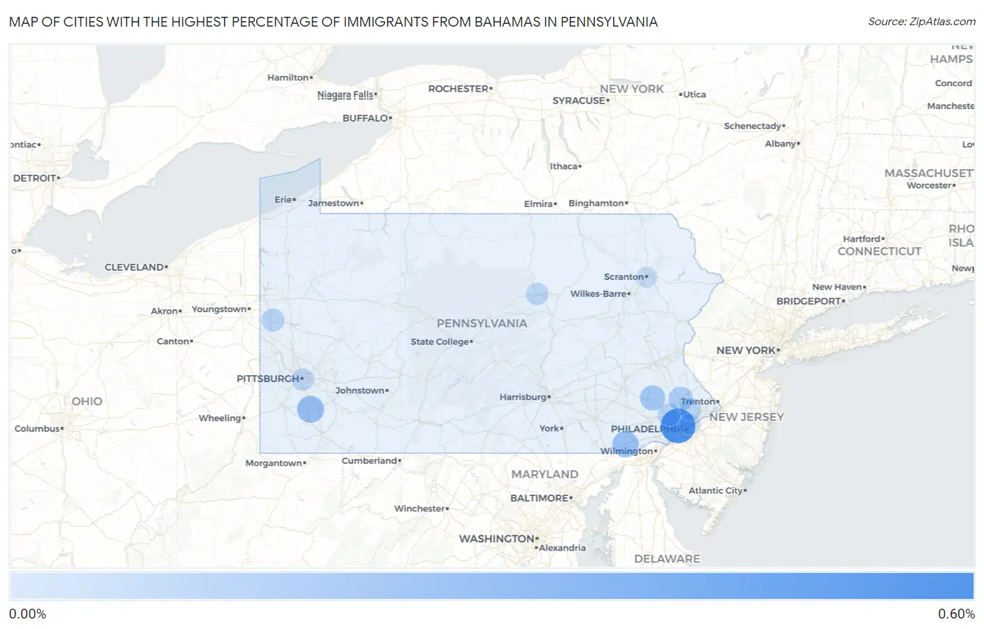 Cities with the Highest Percentage of Immigrants from Bahamas in Pennsylvania Map