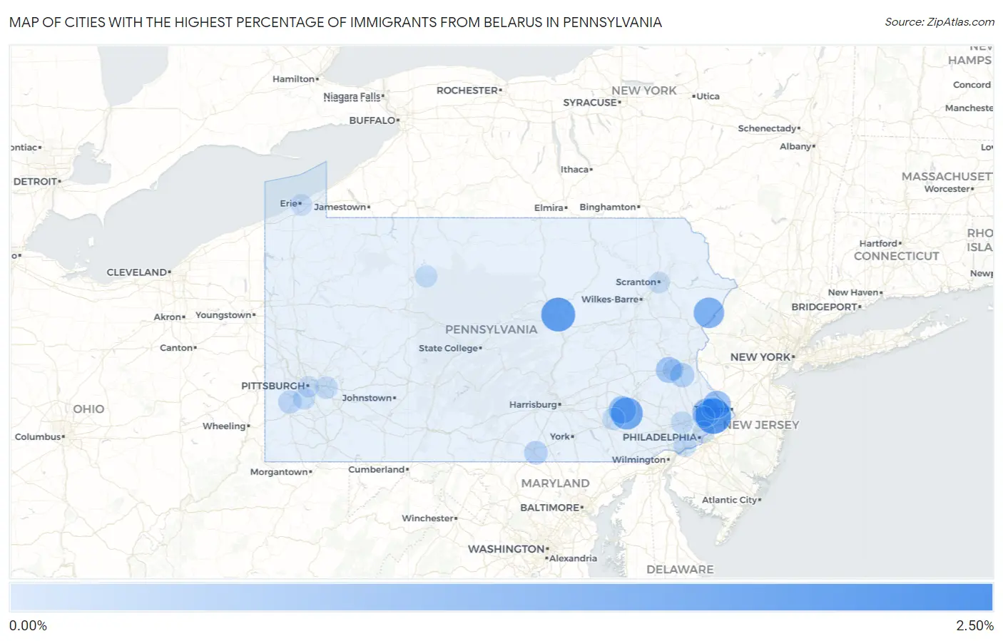 Cities with the Highest Percentage of Immigrants from Belarus in Pennsylvania Map