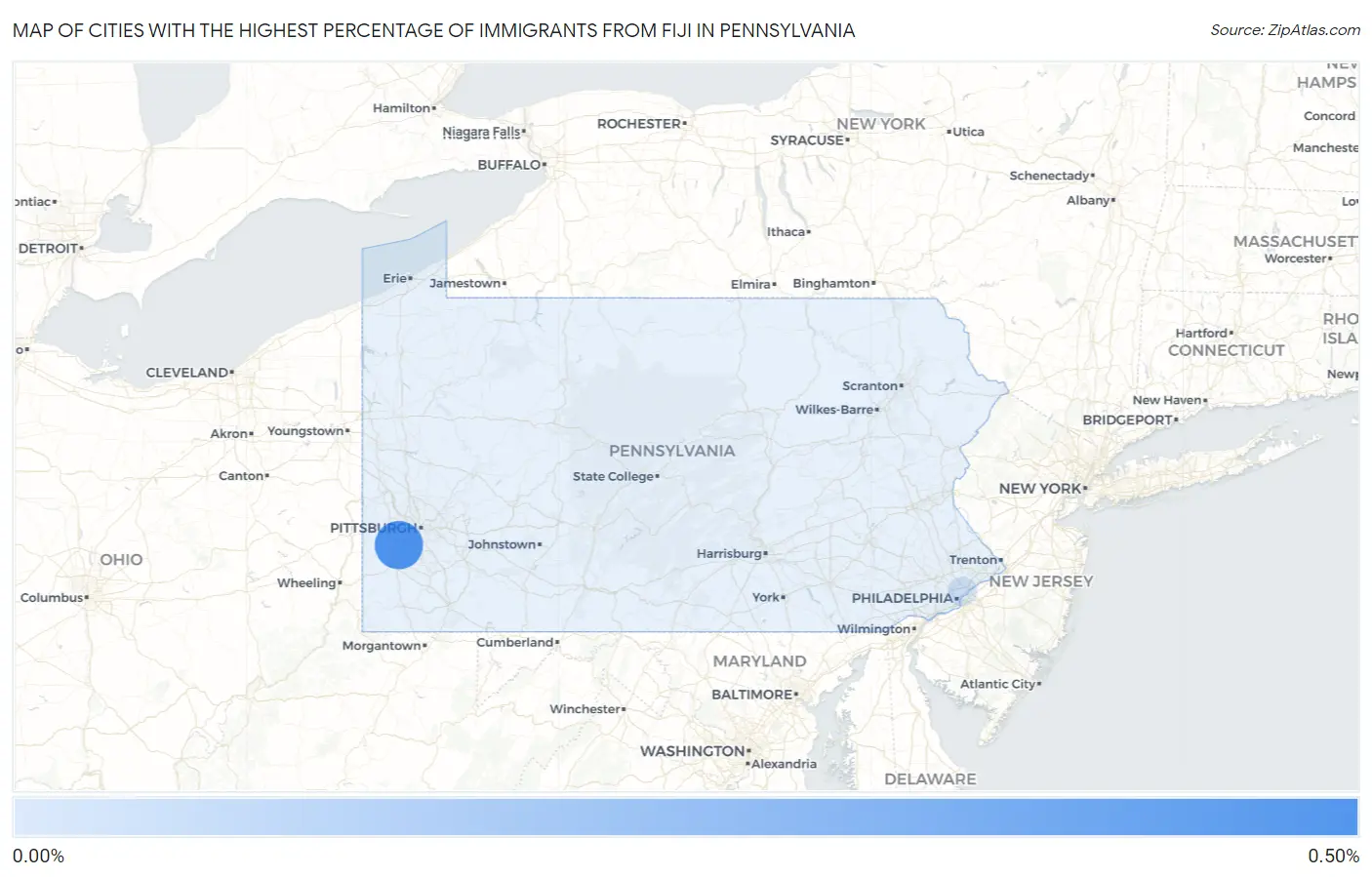 Cities with the Highest Percentage of Immigrants from Fiji in Pennsylvania Map