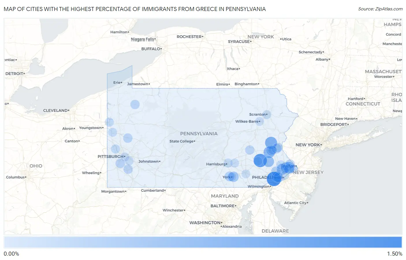 Cities with the Highest Percentage of Immigrants from Greece in Pennsylvania Map