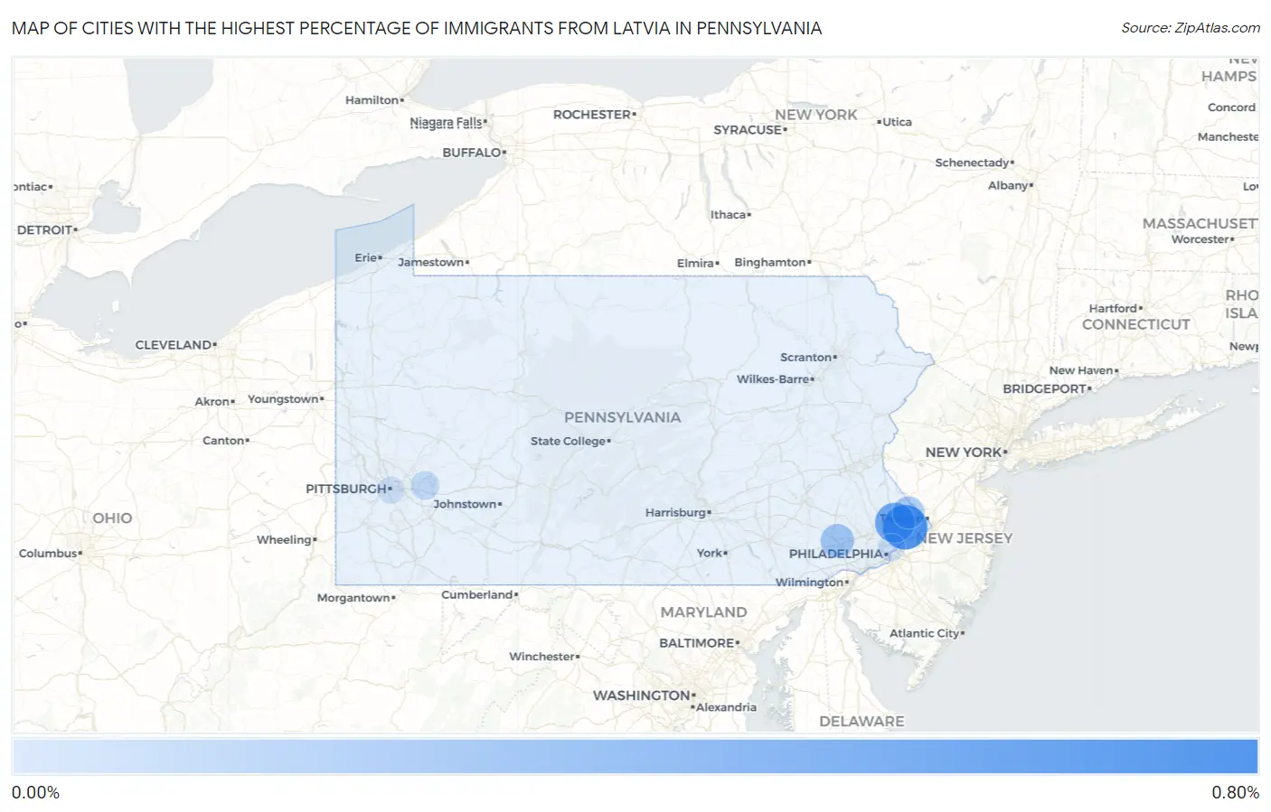 Cities with the Highest Percentage of Immigrants from Latvia in Pennsylvania Map