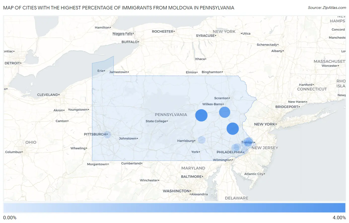 Cities with the Highest Percentage of Immigrants from Moldova in Pennsylvania Map