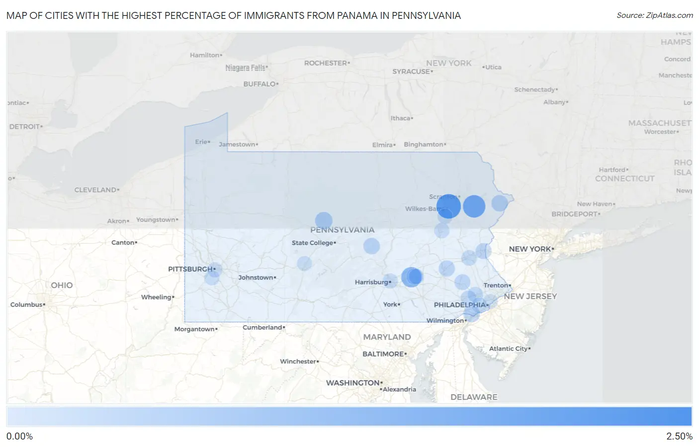 Cities with the Highest Percentage of Immigrants from Panama in Pennsylvania Map
