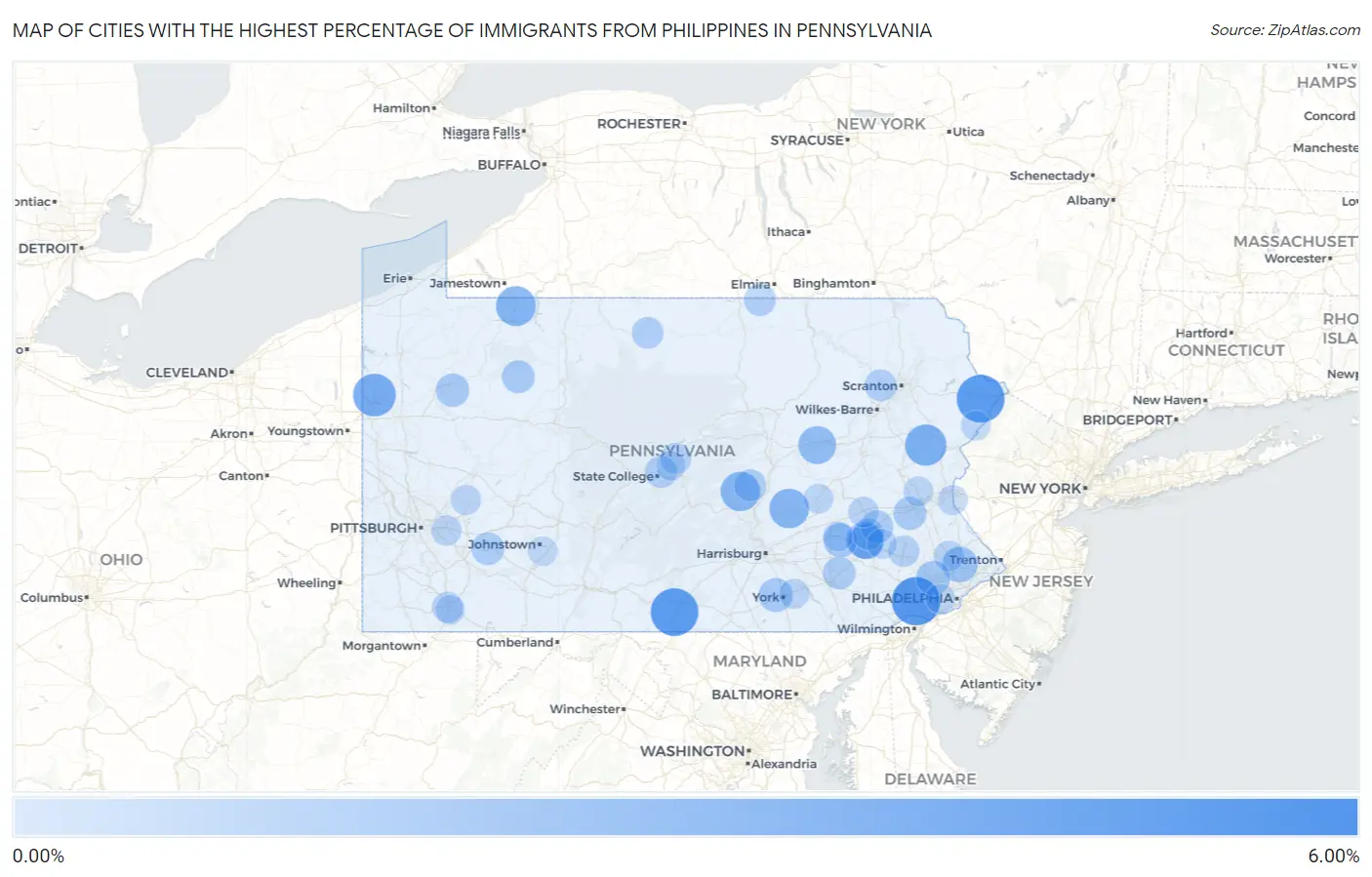 Cities with the Highest Percentage of Immigrants from Philippines in Pennsylvania Map