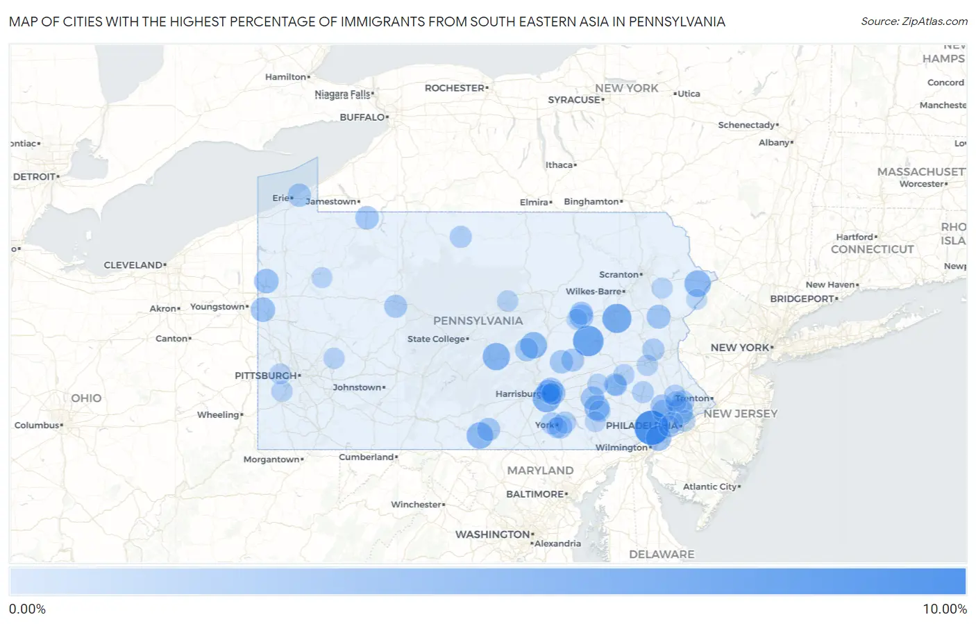 Cities with the Highest Percentage of Immigrants from South Eastern Asia in Pennsylvania Map