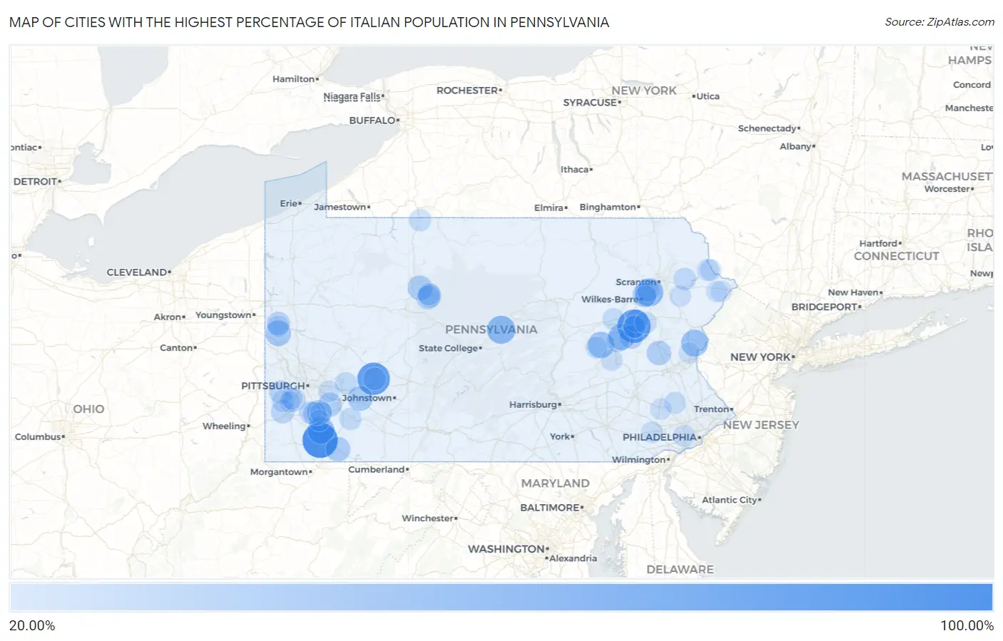 Cities with the Highest Percentage of Italian Population in Pennsylvania Map