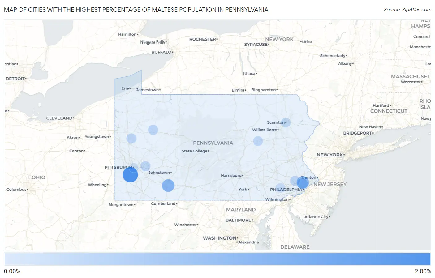 Cities with the Highest Percentage of Maltese Population in Pennsylvania Map