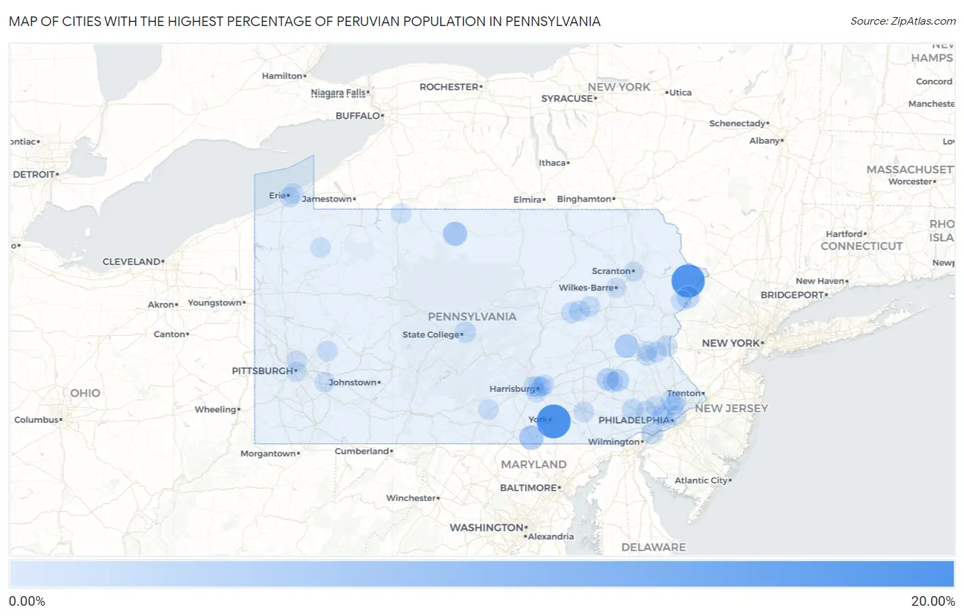 Cities with the Highest Percentage of Peruvian Population in Pennsylvania Map