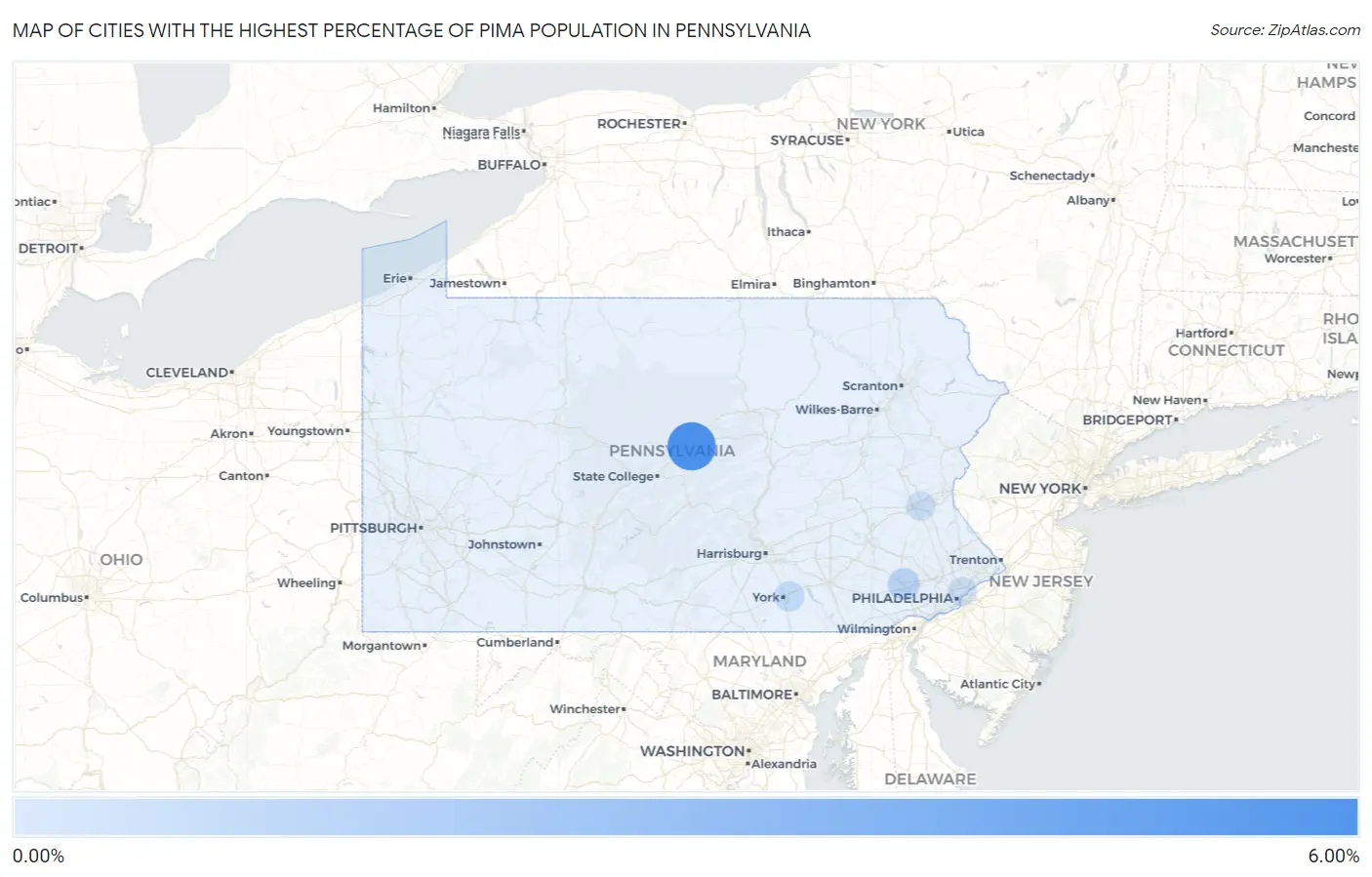 Cities with the Highest Percentage of Pima Population in Pennsylvania Map