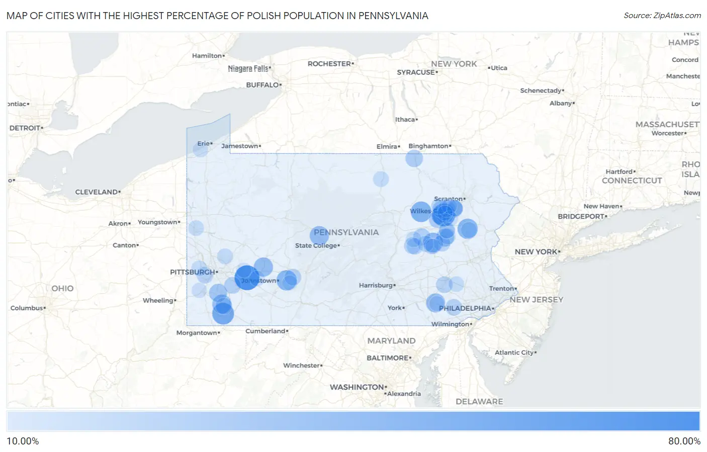 Cities with the Highest Percentage of Polish Population in Pennsylvania Map