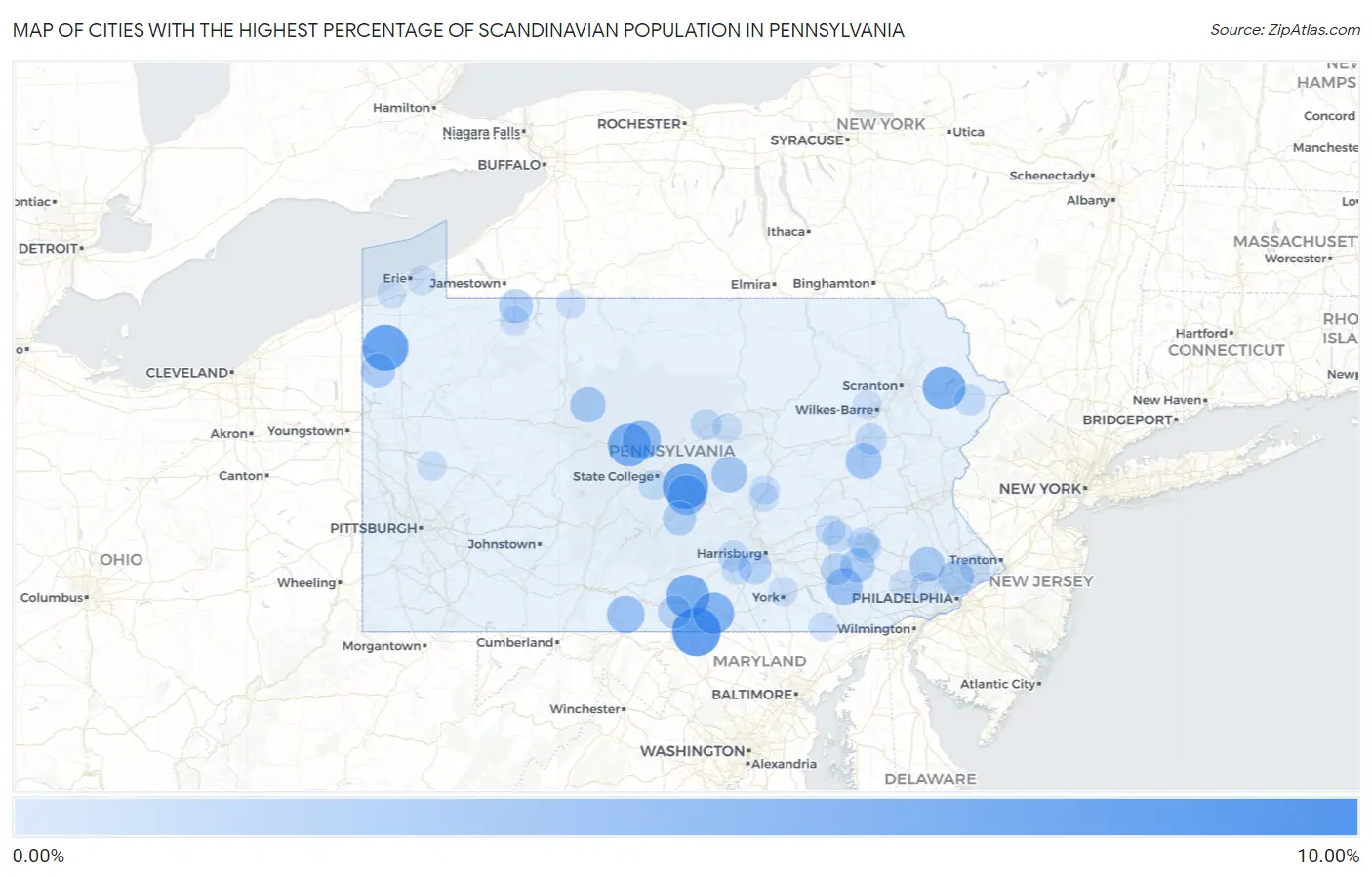 Cities with the Highest Percentage of Scandinavian Population in Pennsylvania Map