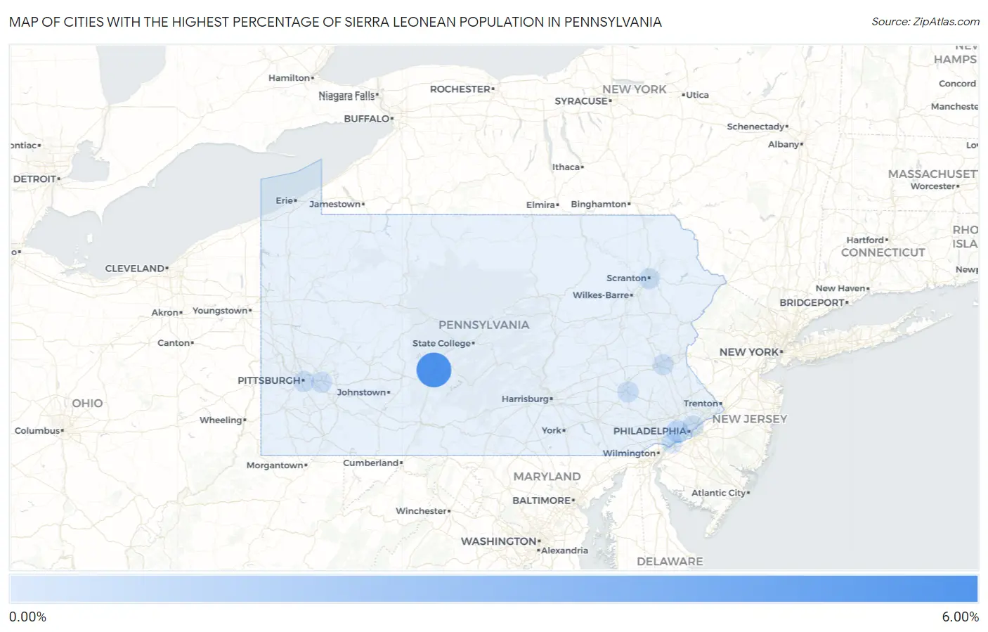 Cities with the Highest Percentage of Sierra Leonean Population in Pennsylvania Map