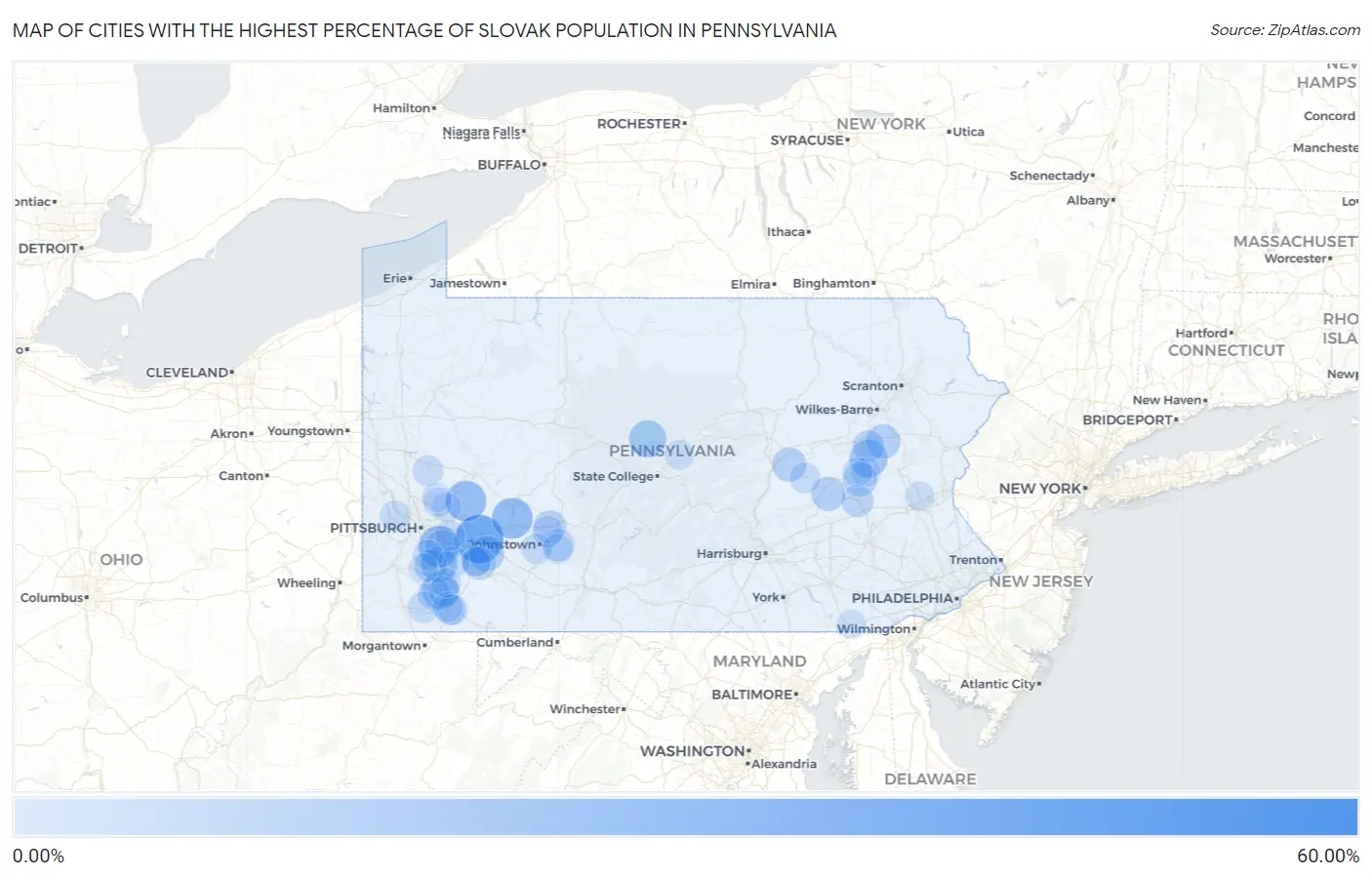 Cities with the Highest Percentage of Slovak Population in Pennsylvania Map