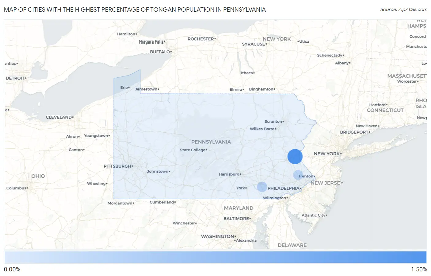Cities with the Highest Percentage of Tongan Population in Pennsylvania Map