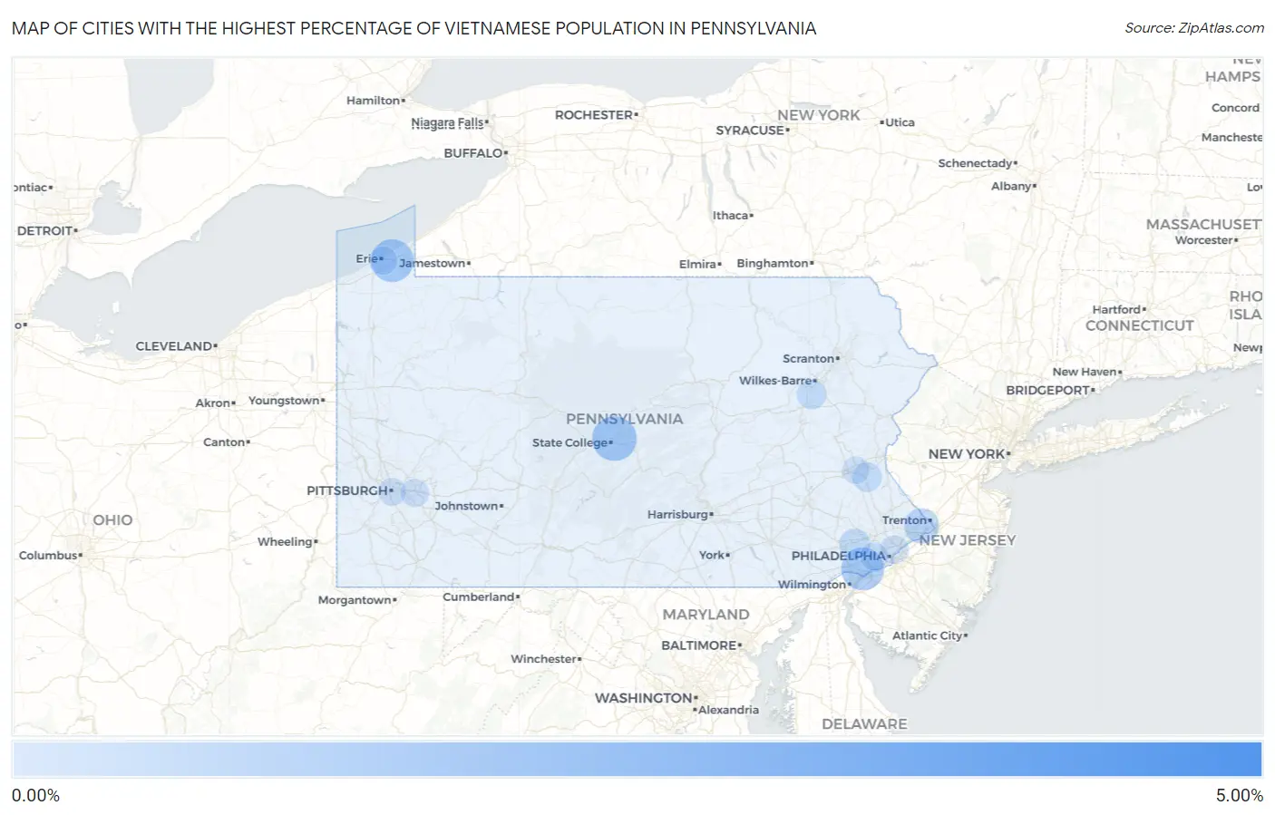 Cities with the Highest Percentage of Vietnamese Population in Pennsylvania Map