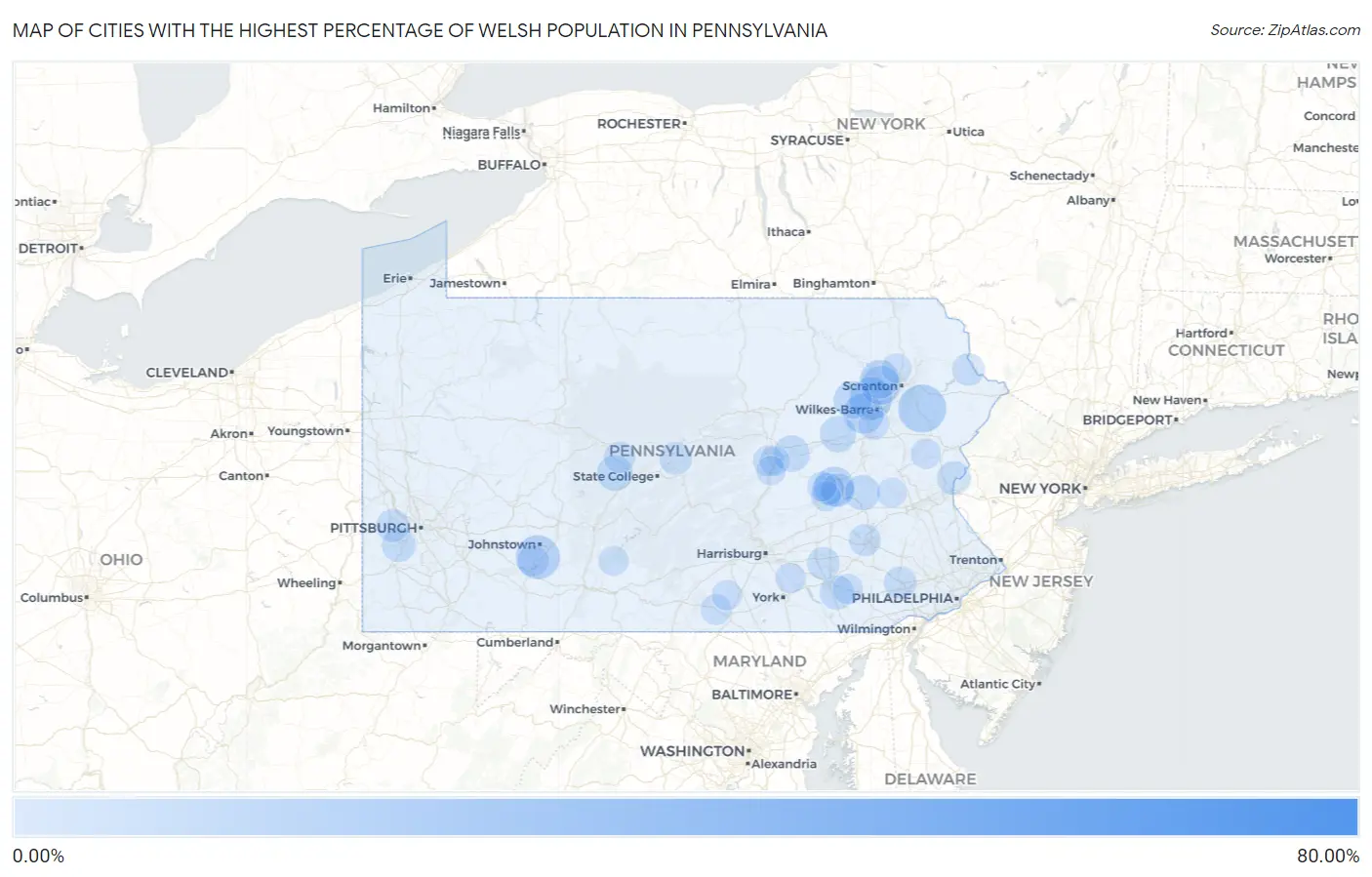 Cities with the Highest Percentage of Welsh Population in Pennsylvania Map