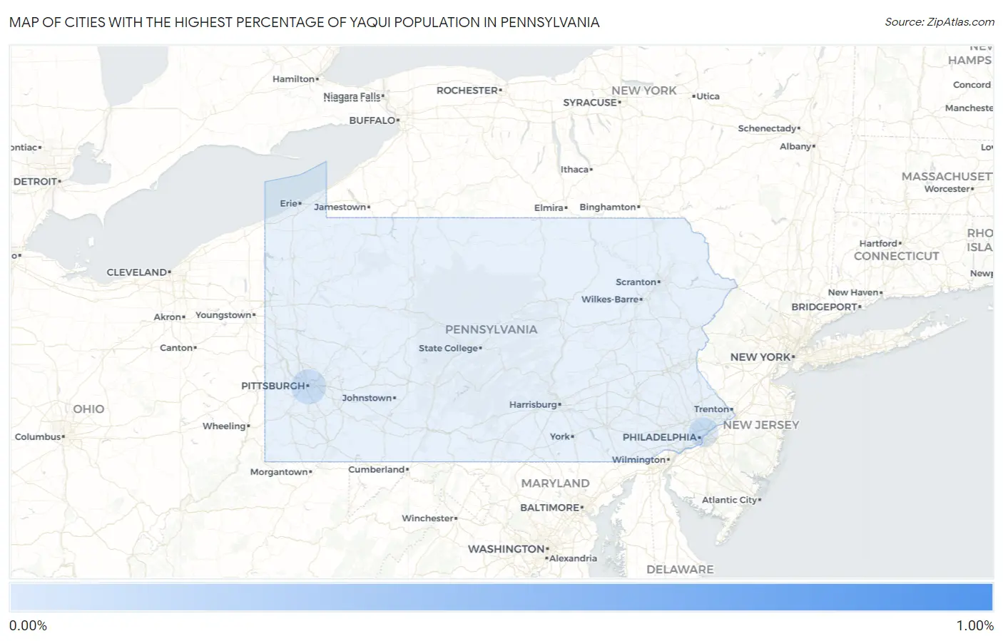 Cities with the Highest Percentage of Yaqui Population in Pennsylvania Map