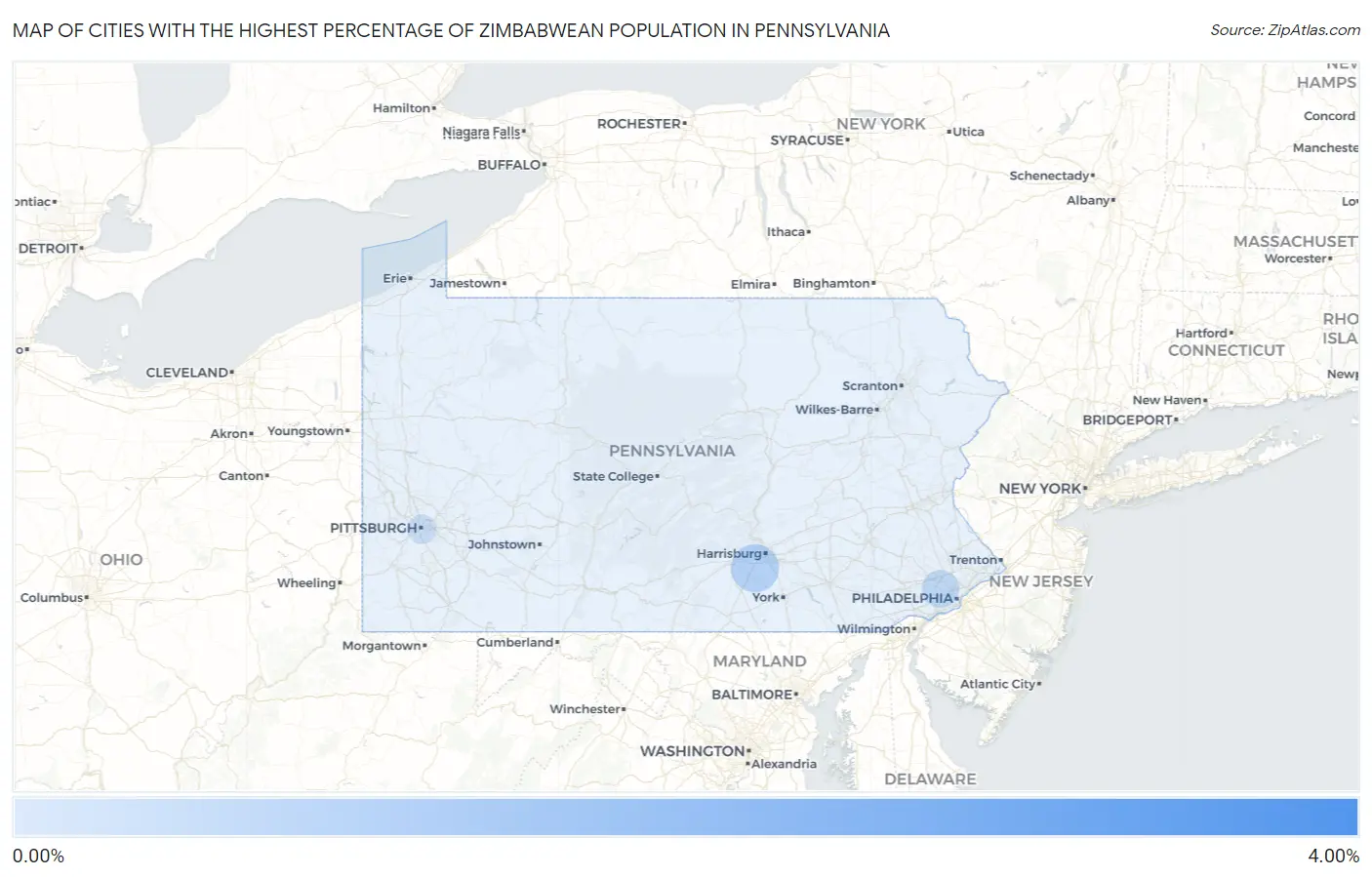Cities with the Highest Percentage of Zimbabwean Population in Pennsylvania Map