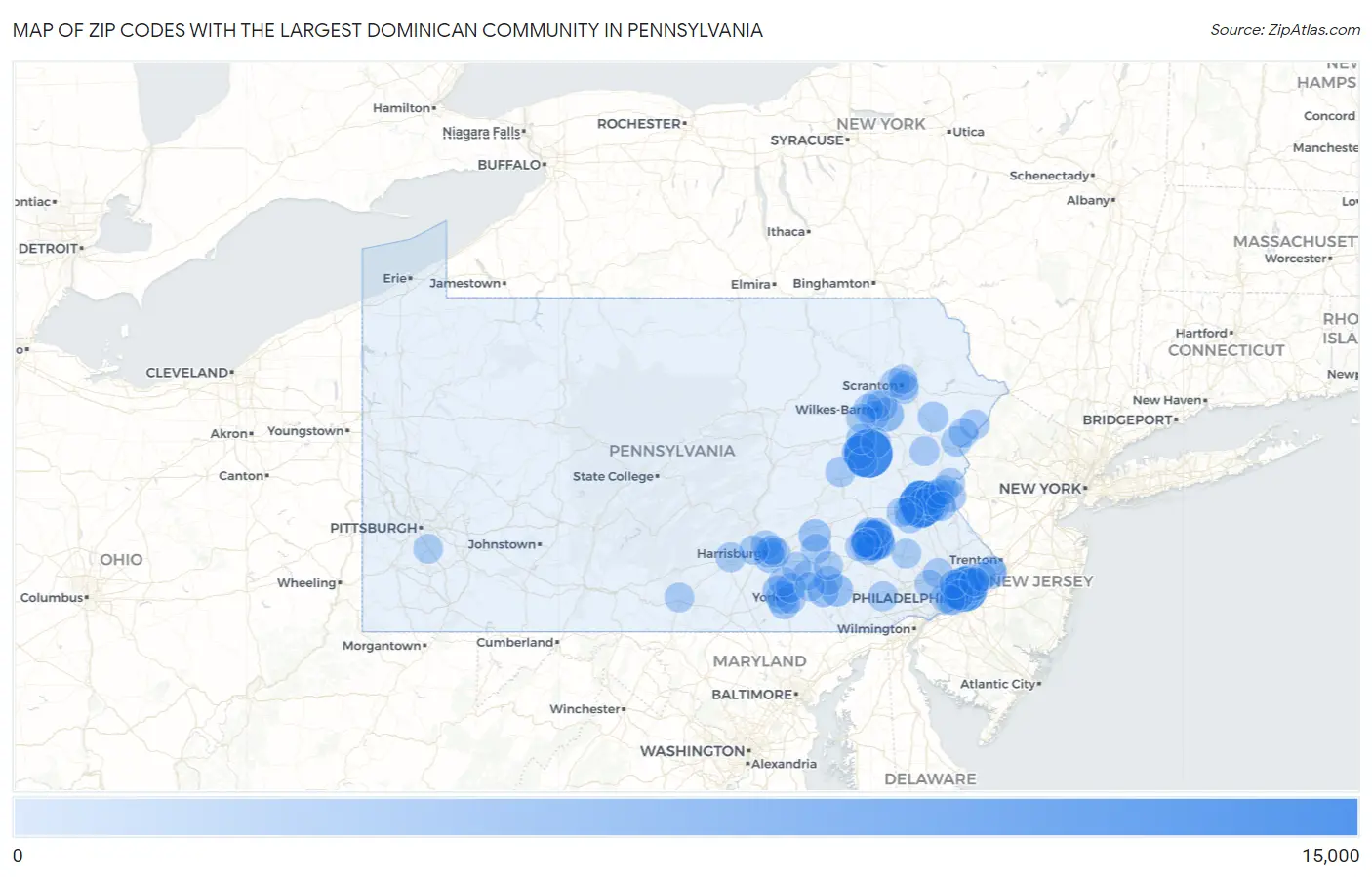 Zip Codes with the Largest Dominican Community in Pennsylvania Map