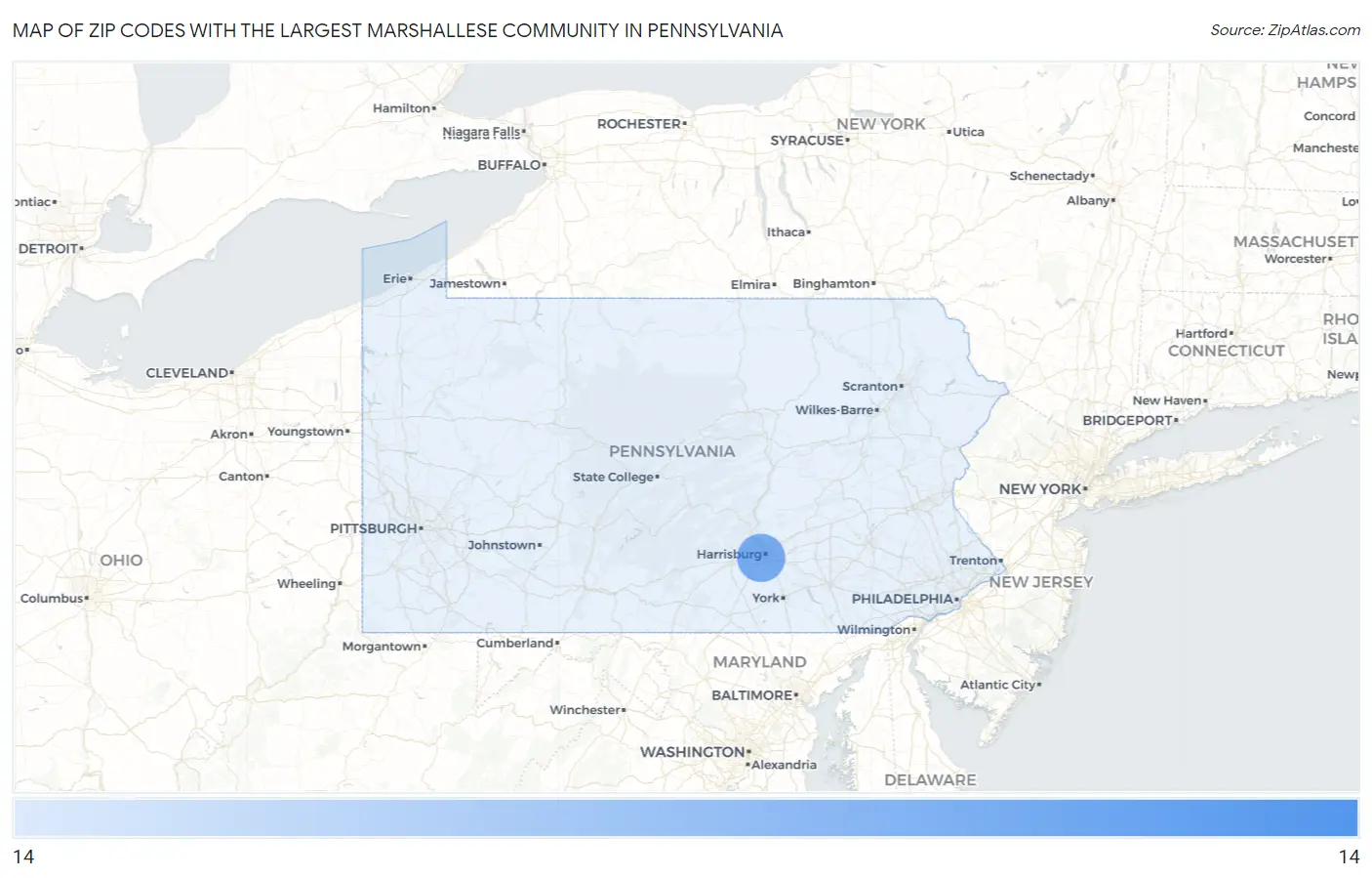 Zip Codes with the Largest Marshallese Community in Pennsylvania Map